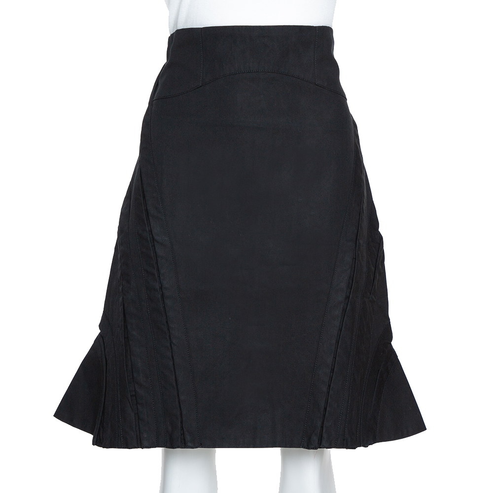 Image of McQ by Alexander McQueen Black Cotton Structured A Line Skirt L