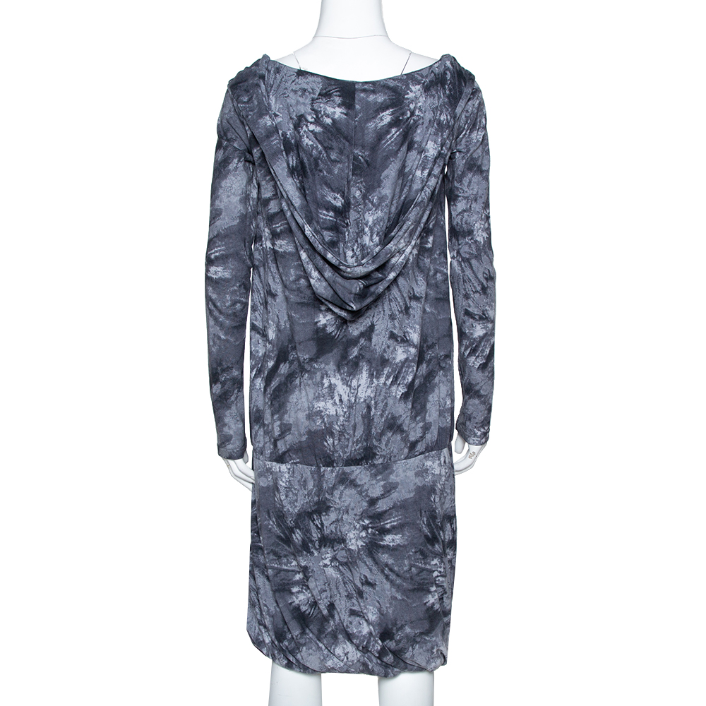 McQ By Alexander McQueen Graphite Printed Cotton Jersey Hooded Dress XS