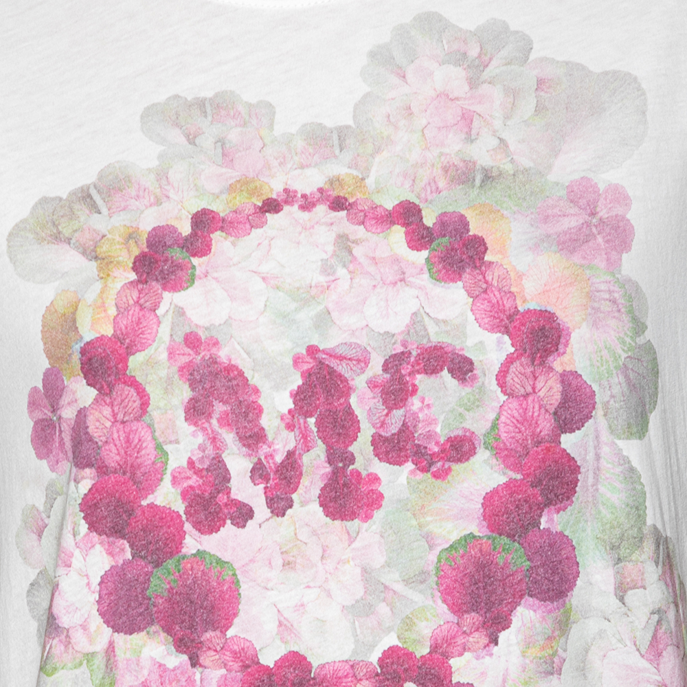 McQ By Alexander McQueen White Cotton Floral Print Top M
