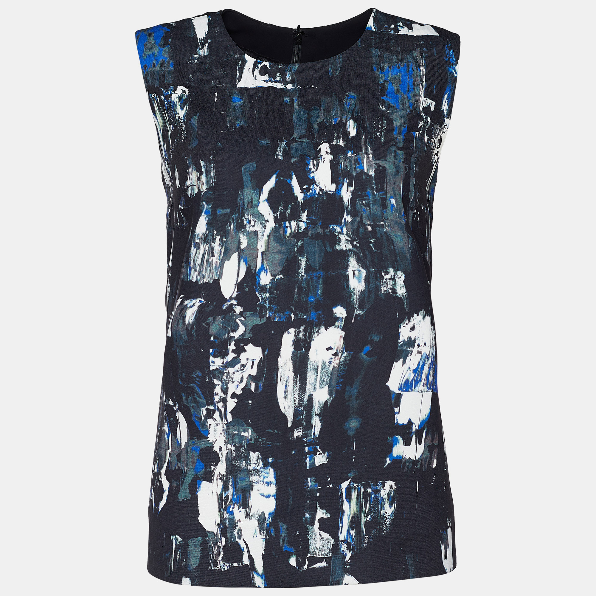 Mcq by alexander mcqueen black printed crepe sleeveless top s