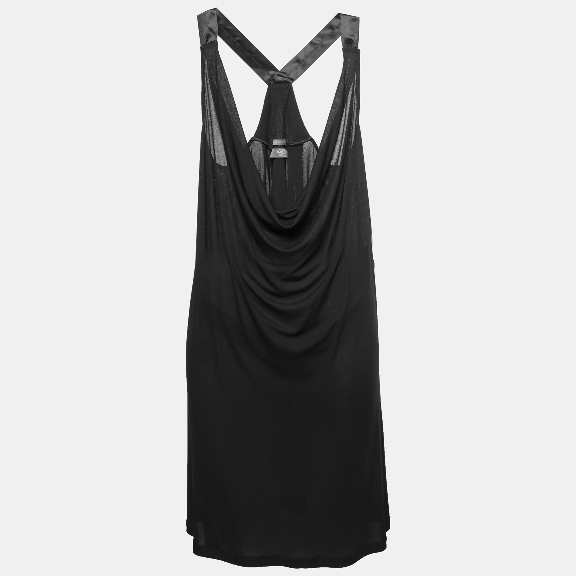 McQ By Alexander McQueen Black Jersey Cowl Neck Belted Dress S