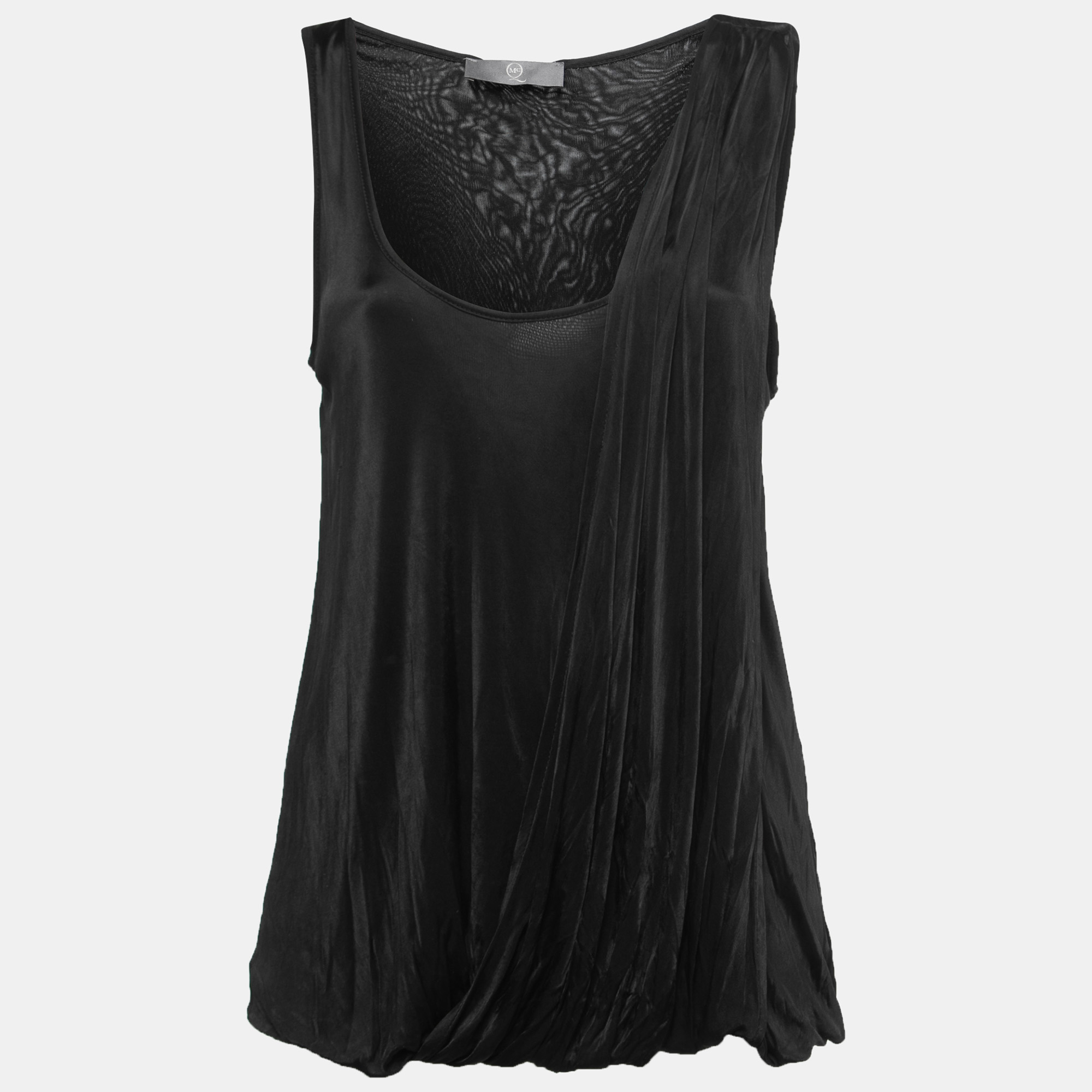 McQ By Alexander McQueen Black Jersey Sleeveless Draped Top S