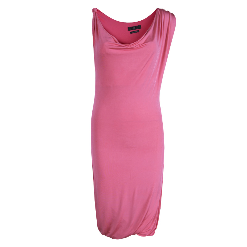 Image of McQ By Alexander McQueen Pink Knit Draped Sleeveless Dress XS