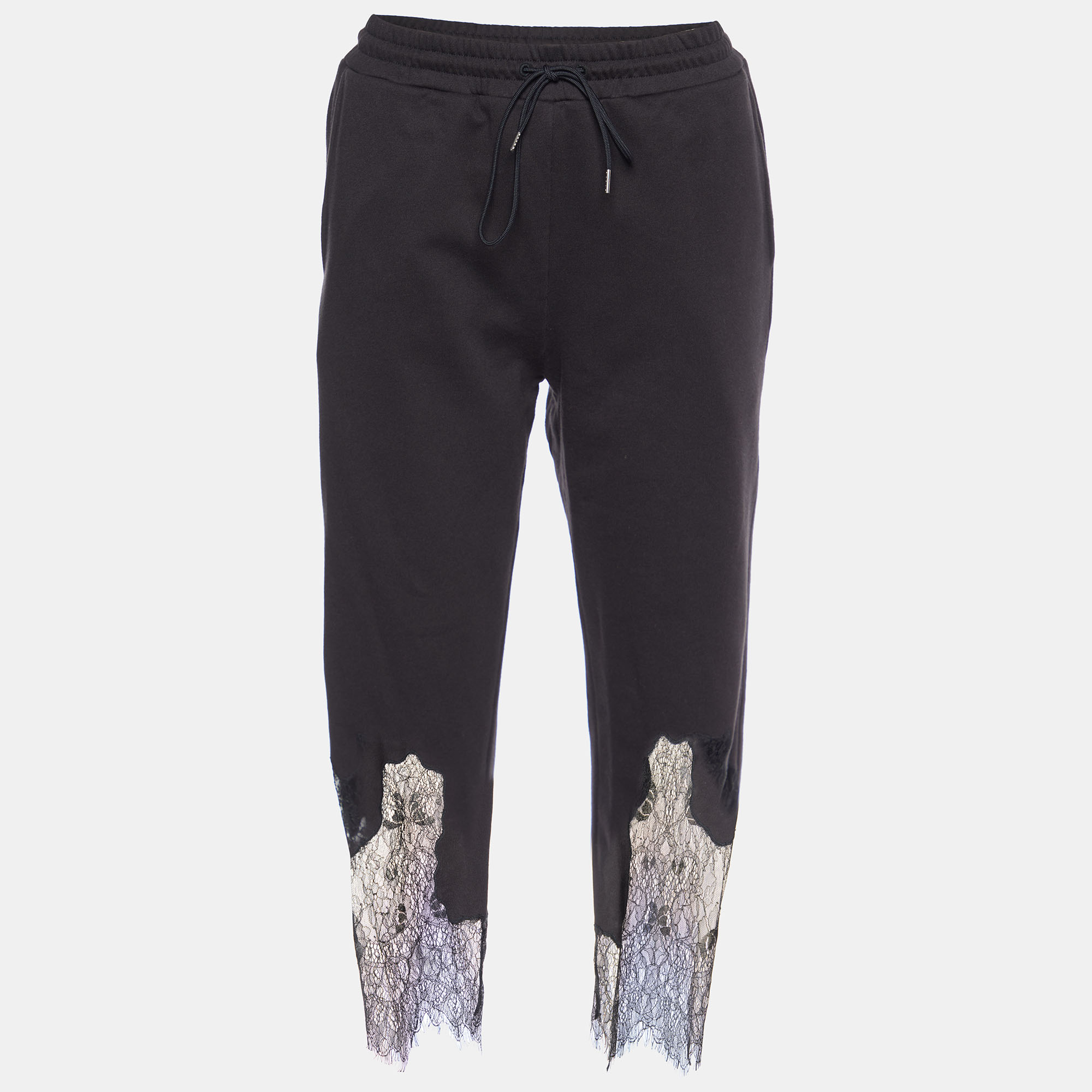 McQ By Alexander McQueen Black Cotton Knit & Lace Hem Pants S