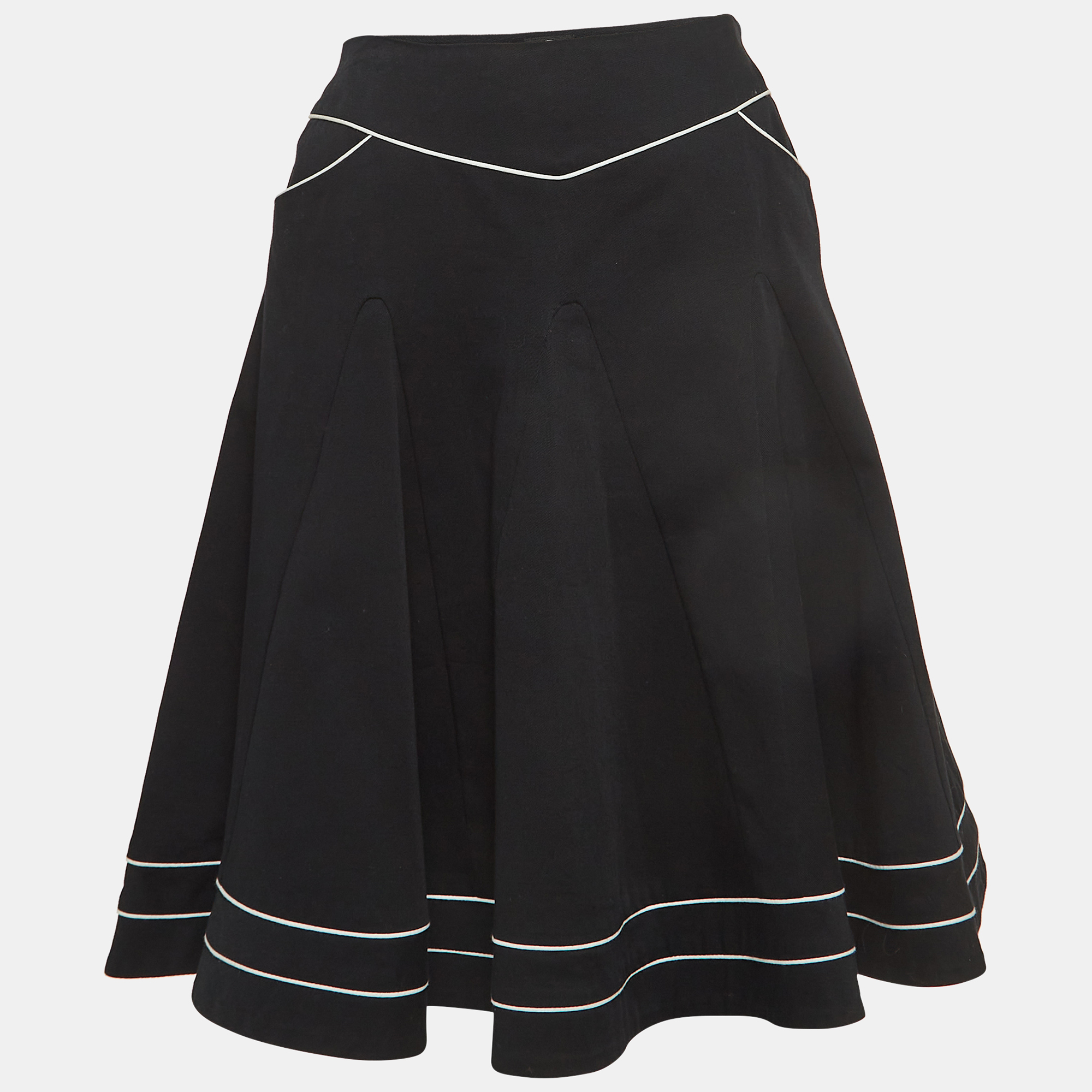 Mcq by alexander mcqueen black contrast piping cotton flared mini skirt s