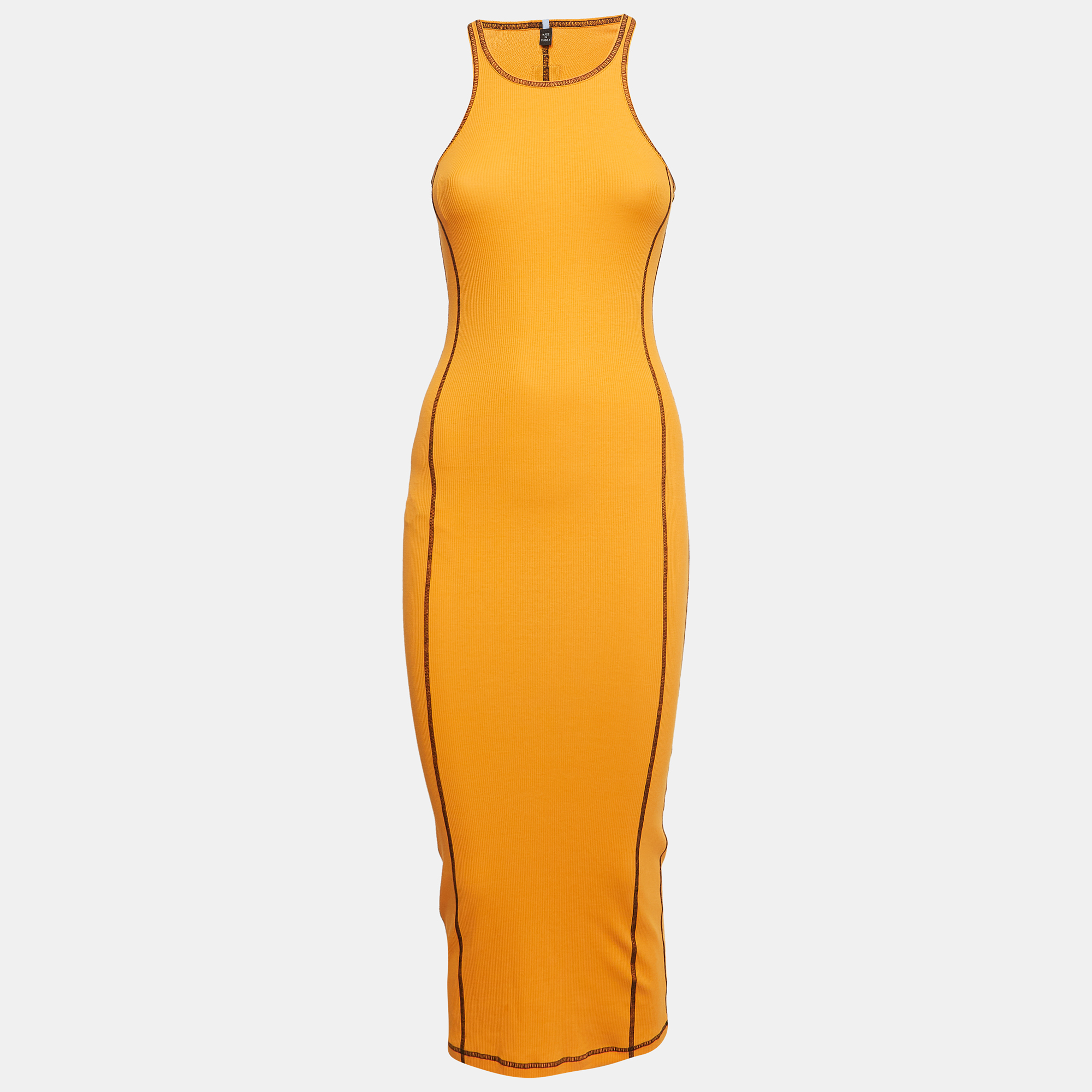 Mcq by alexander mcqueen orange rocket rib knit tank dress xxs