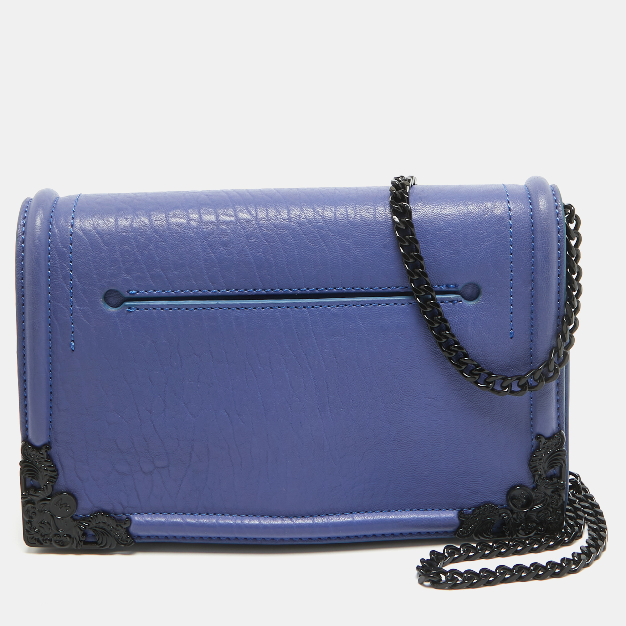 Mcq by alexander mcqueen blue pebbled leather simple fold shoulder bag