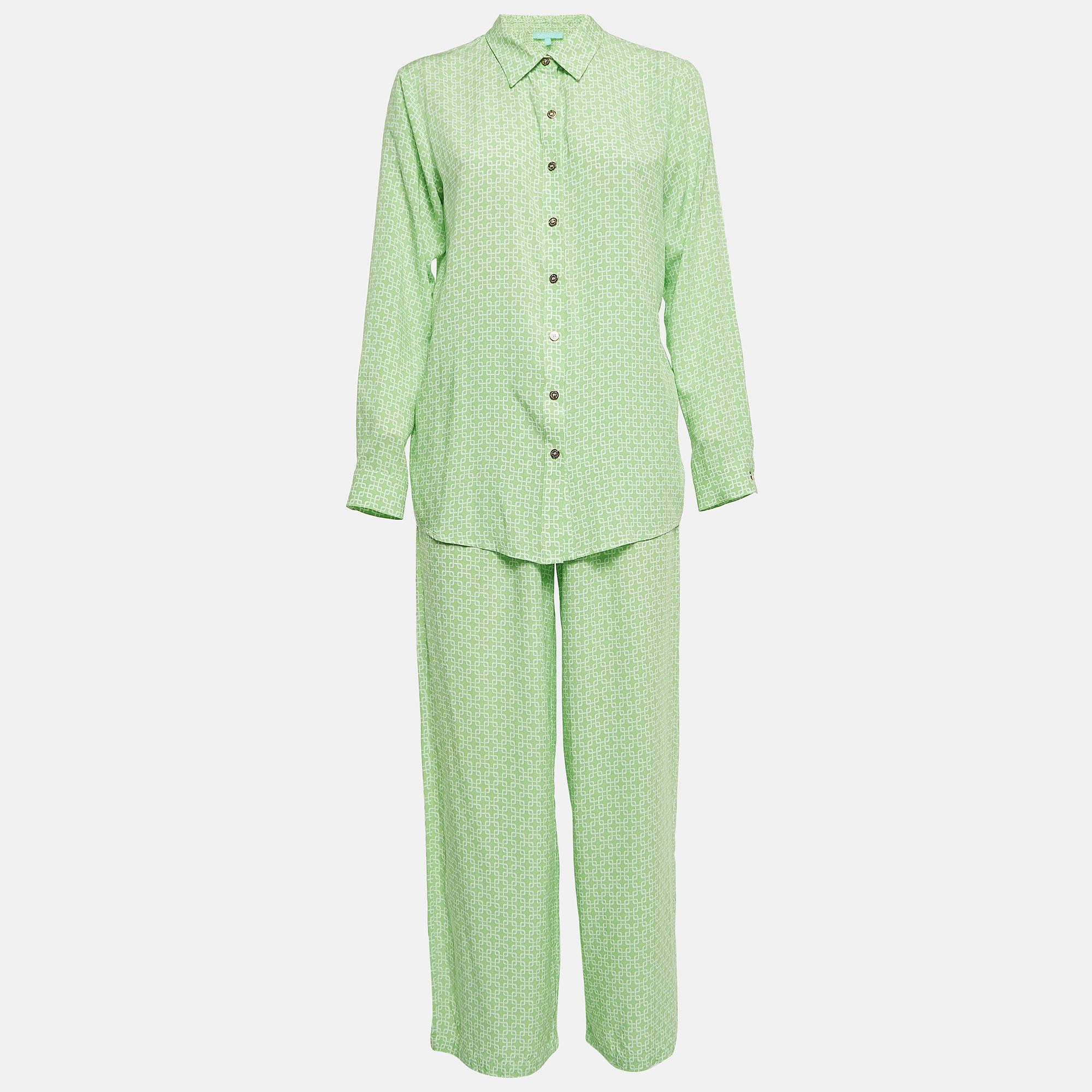 Melissa odabash green printed viscose top & pants set xs