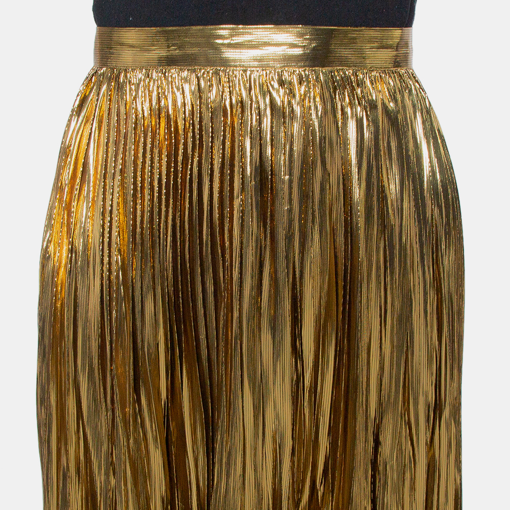 Mes Demoiselles Gold Lurex Silk Pleated Sadiola Midi Skirt S