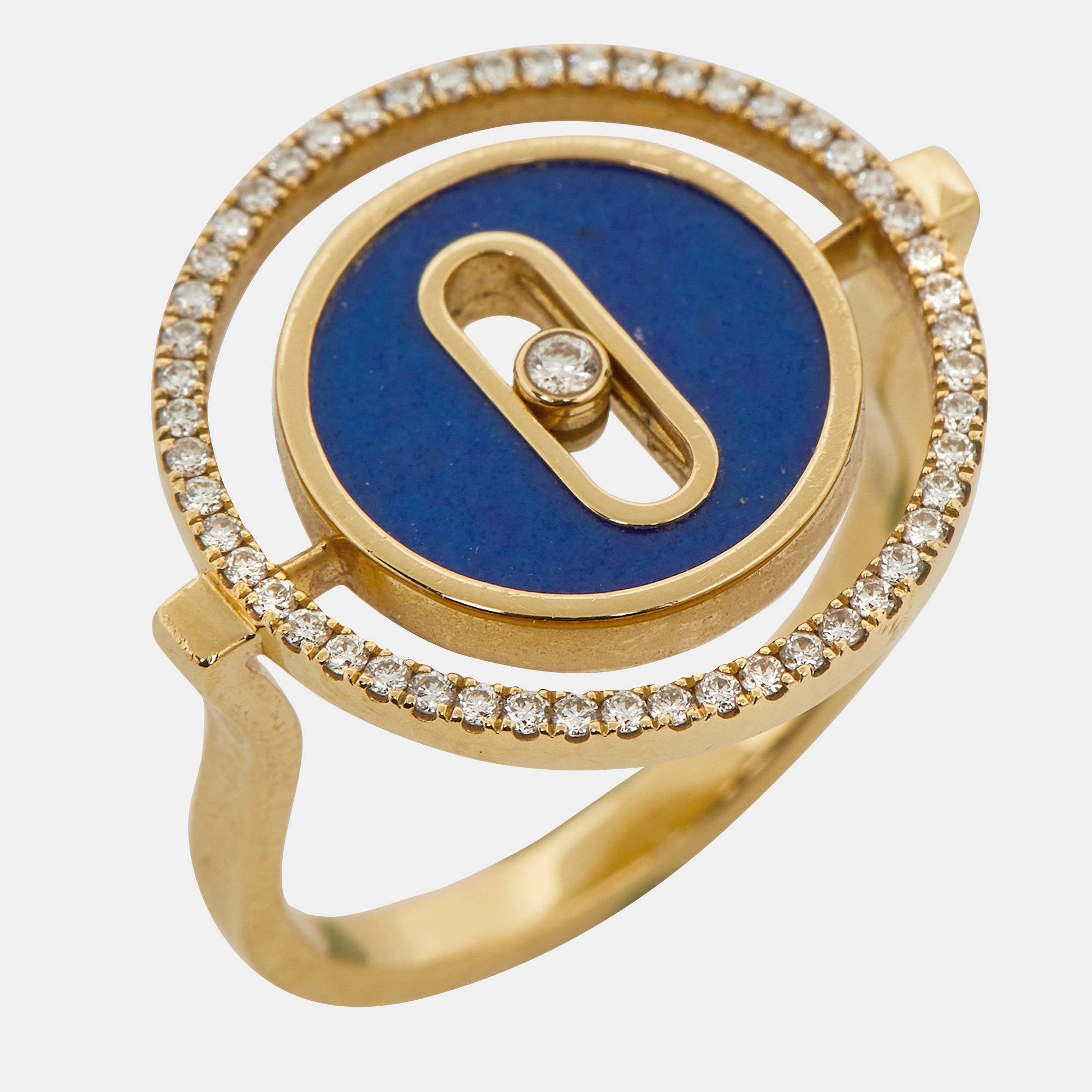 Messika Lucky Move Lapis Lazuli Diamond 18k Yellow Gold SM Ring Size 50