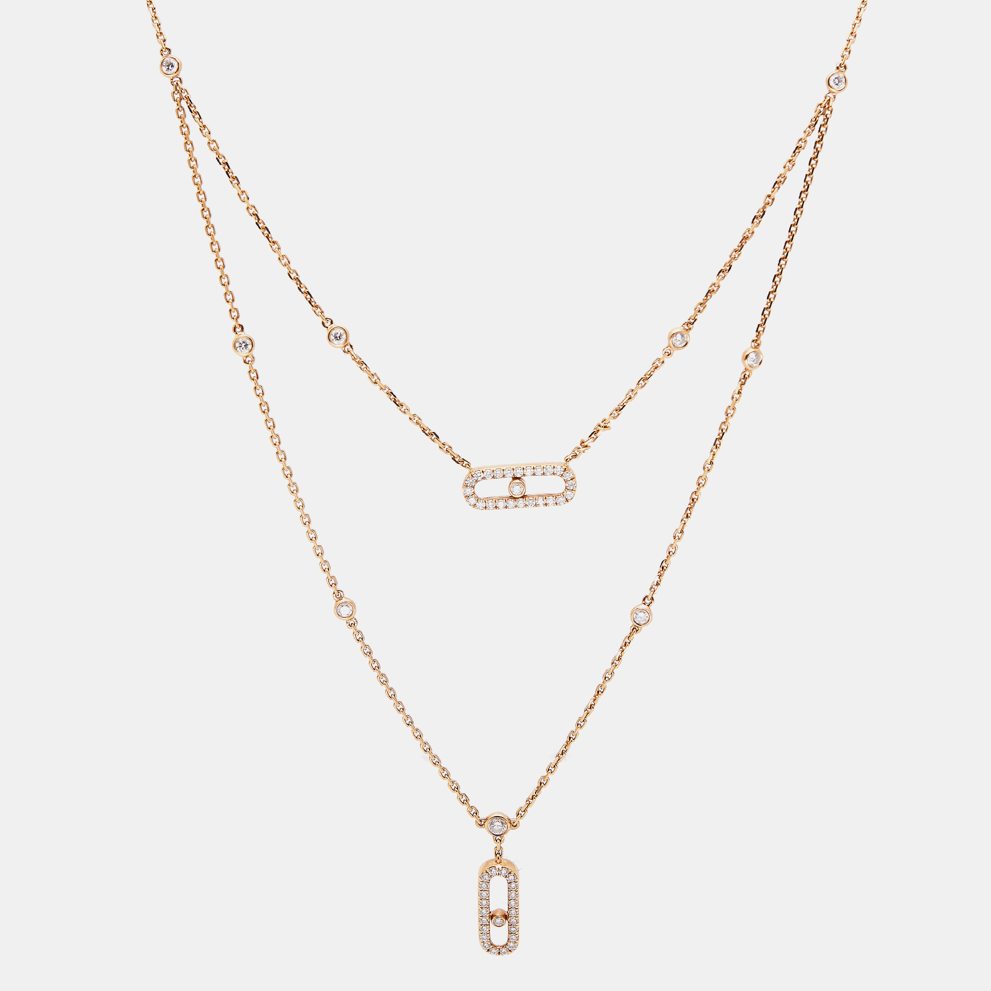 Messika move uno 2 rows pave diamond 18k rose gold necklace