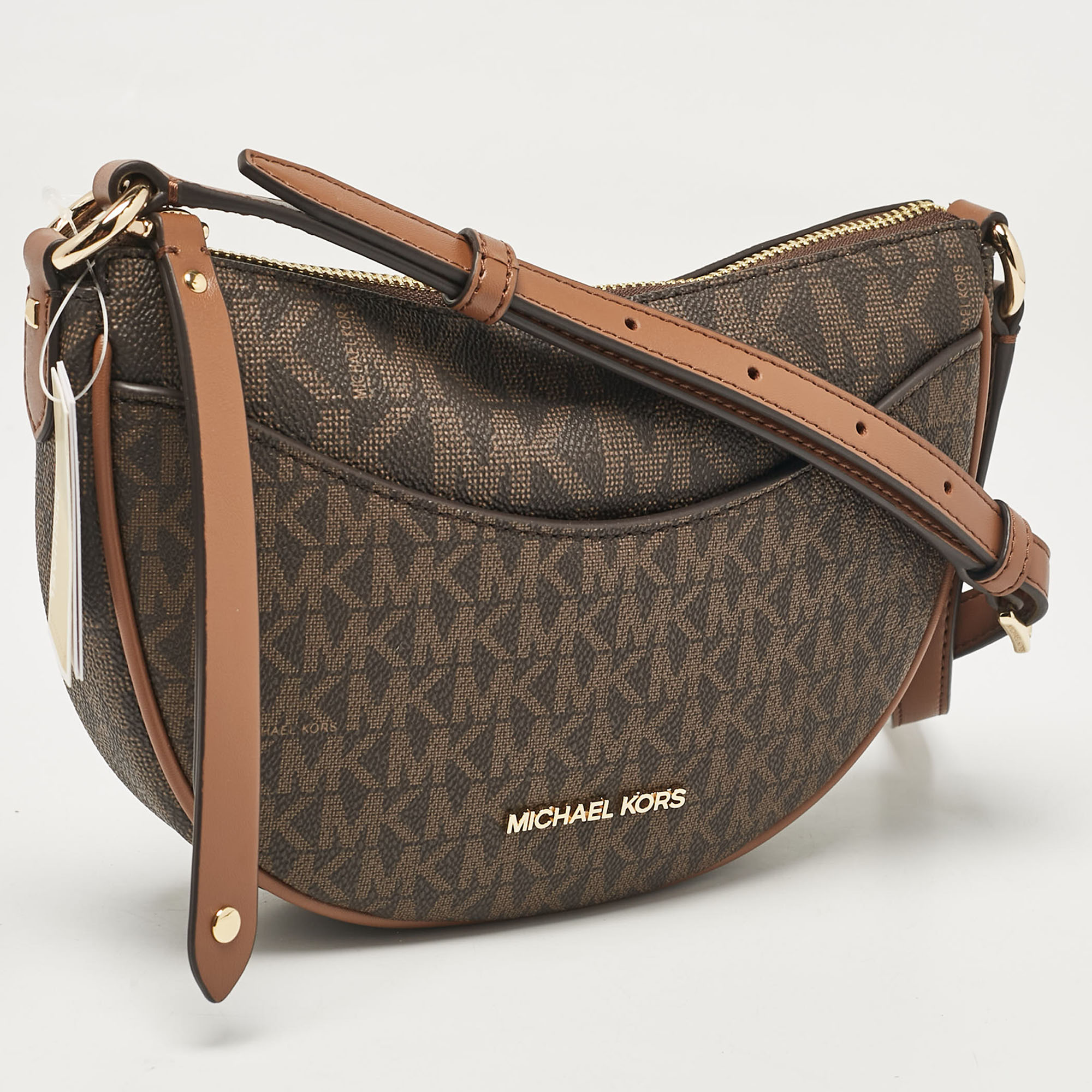 Michael Kors Brown Signature Coated Canvas Small Dover Crossbody Bag