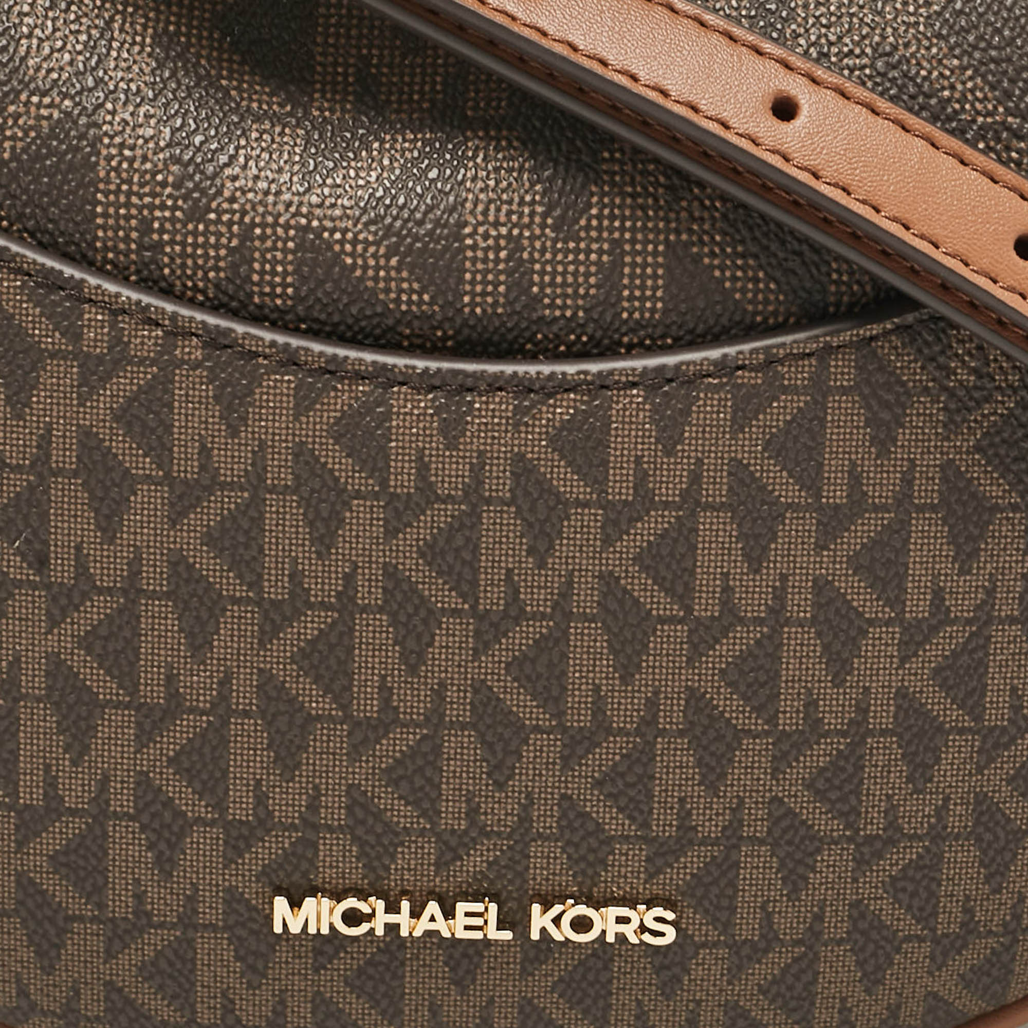 Michael Kors Brown Signature Coated Canvas Small Dover Crossbody Bag