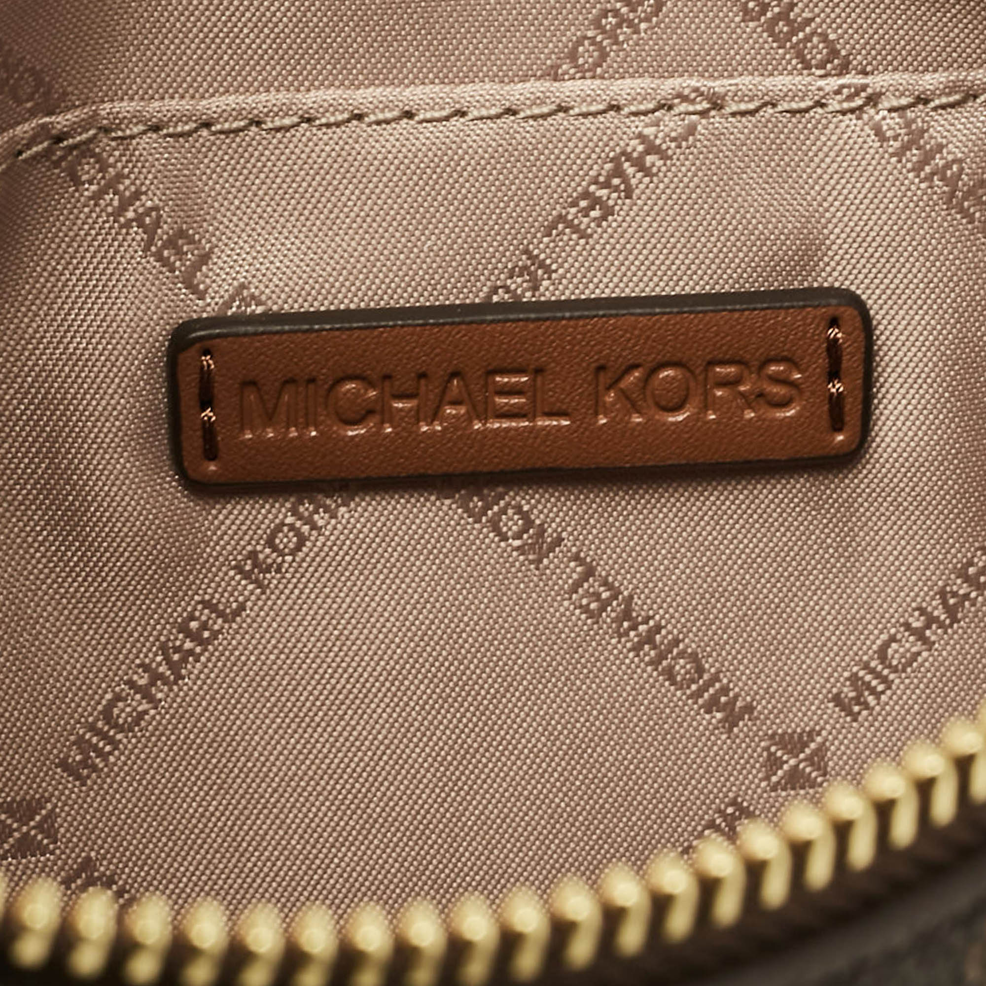 Michael Kors Brown Signature Coated Canvas Small Dover Crossbody Bag