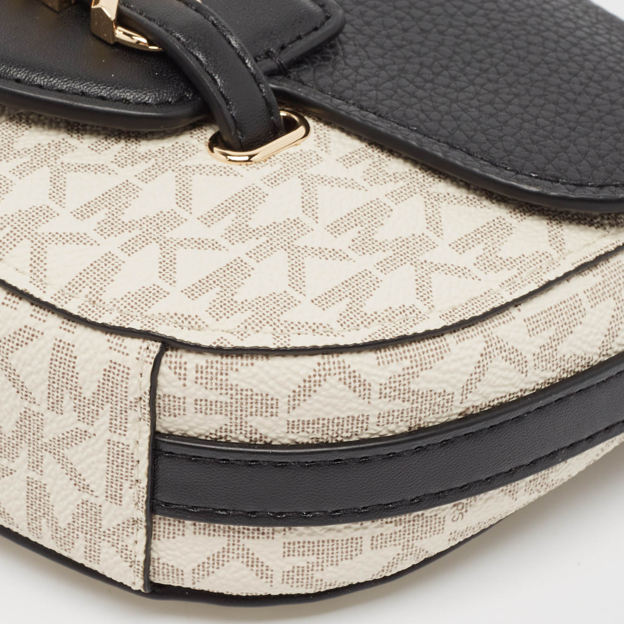 Michael Kors Black/White Signature Coated Canvas And Leather Reed Crossbody Bag