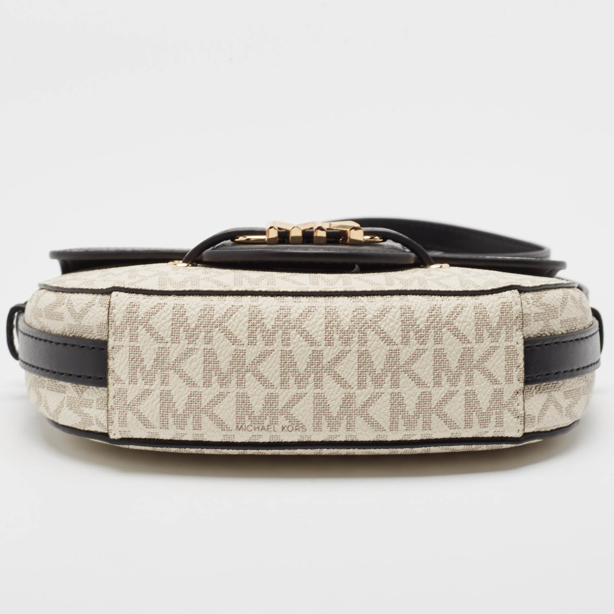 Michael Kors Black/White Signature Coated Canvas And Leather Reed Crossbody Bag