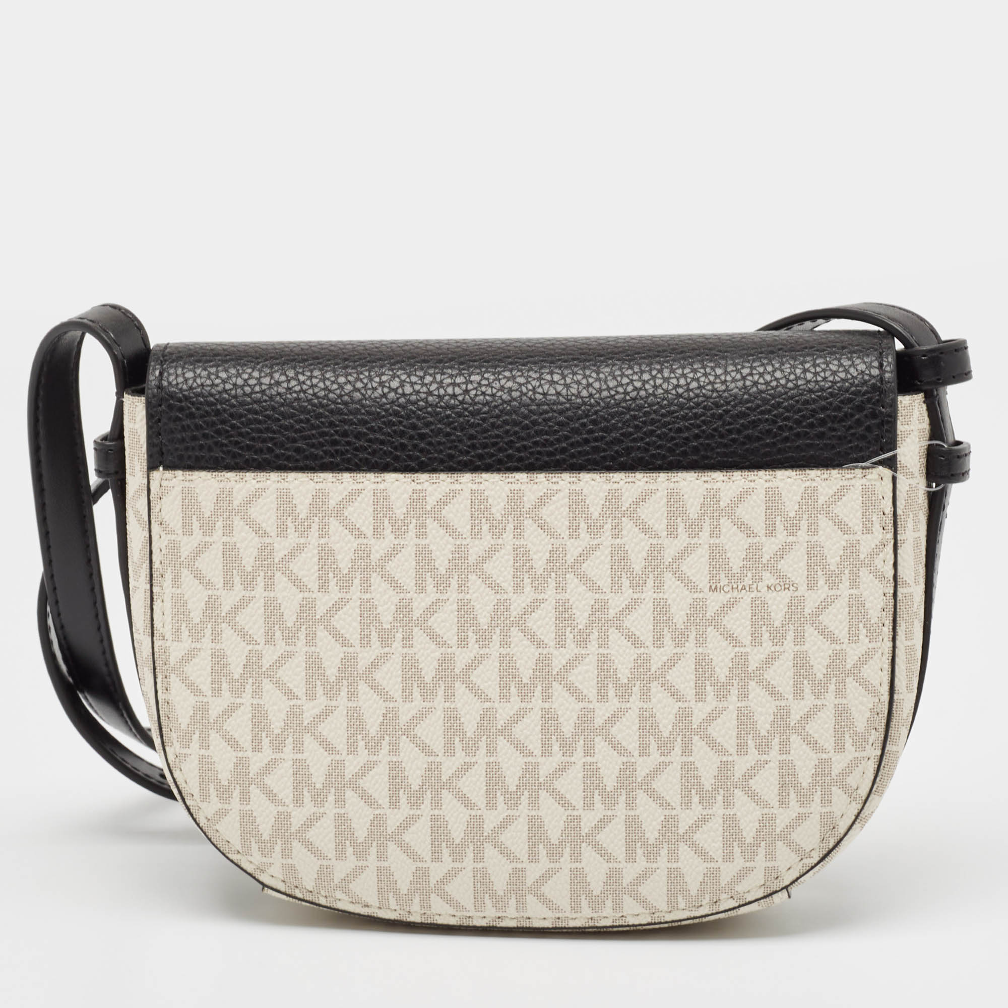 Michael Kors Black/White Signature Coated Canvas And Leather Reed Crossbody Bag