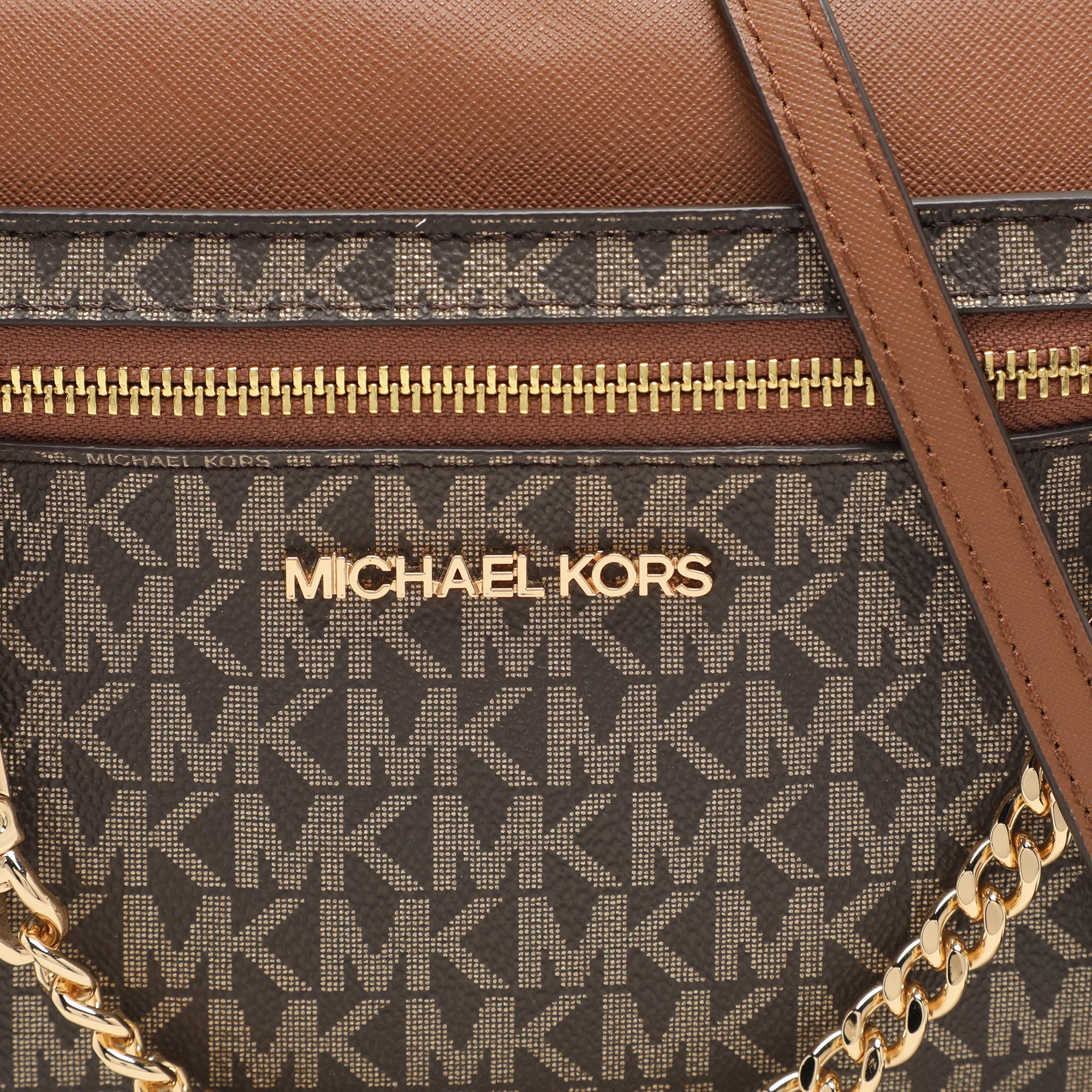 Michael Kors Brown Signature Coated Canvas And Leather Jet Set Crossbody Bag