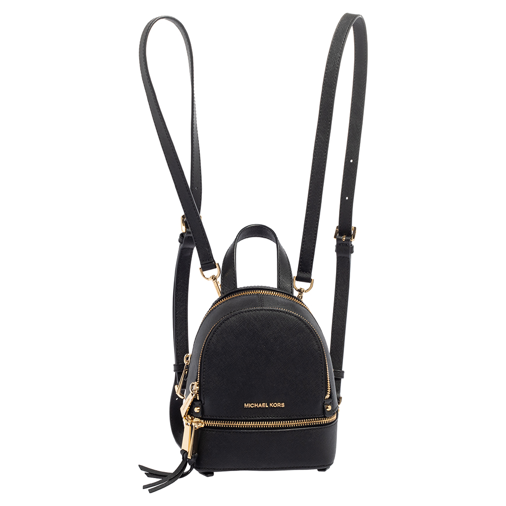 Michael Kors Black Leather Mini Rhea Backpack
