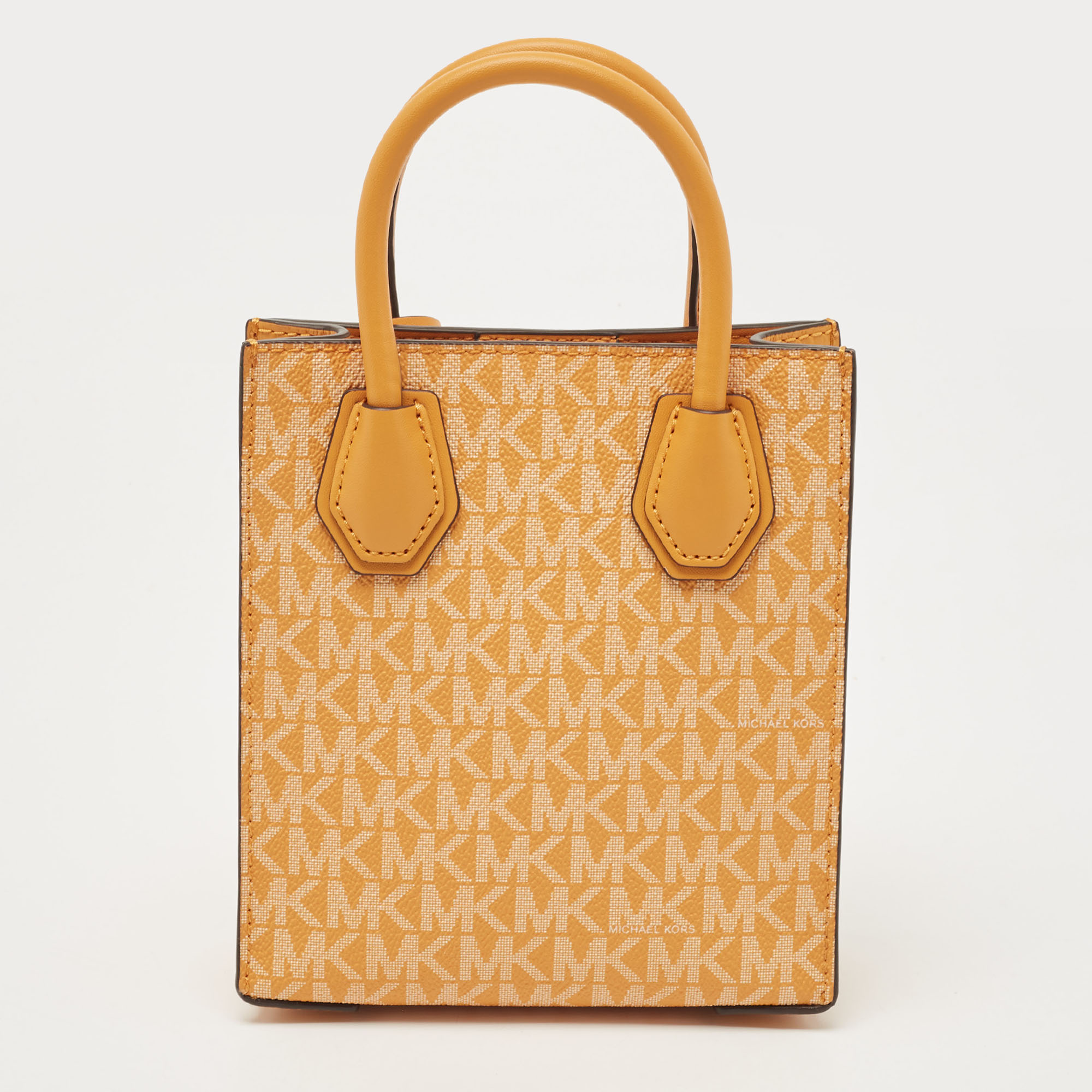 Michael Kors Orange Signature Coated Canvas And Leather XS Mercer Tote