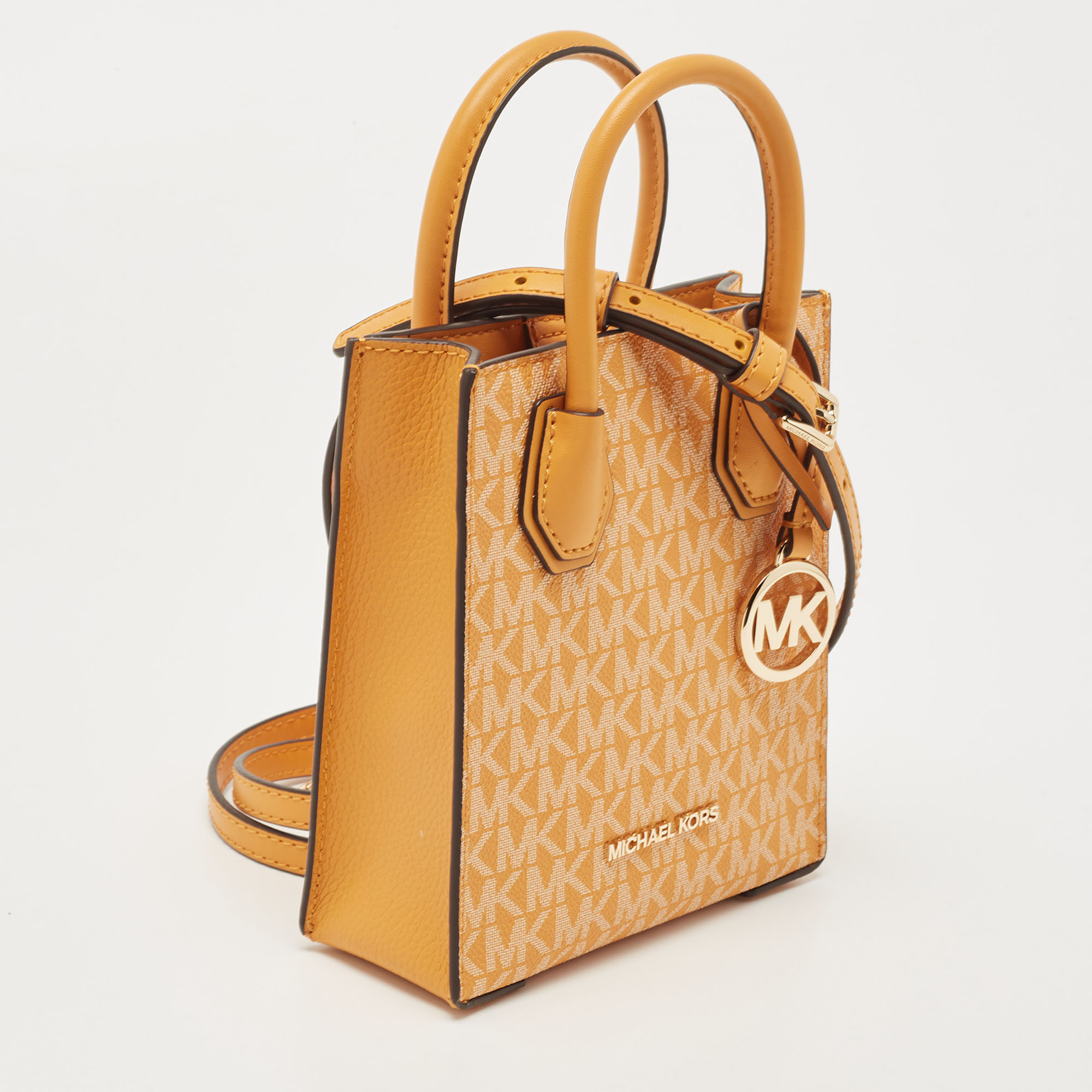 Michael Kors Orange Signature Coated Canvas And Leather XS Mercer Tote