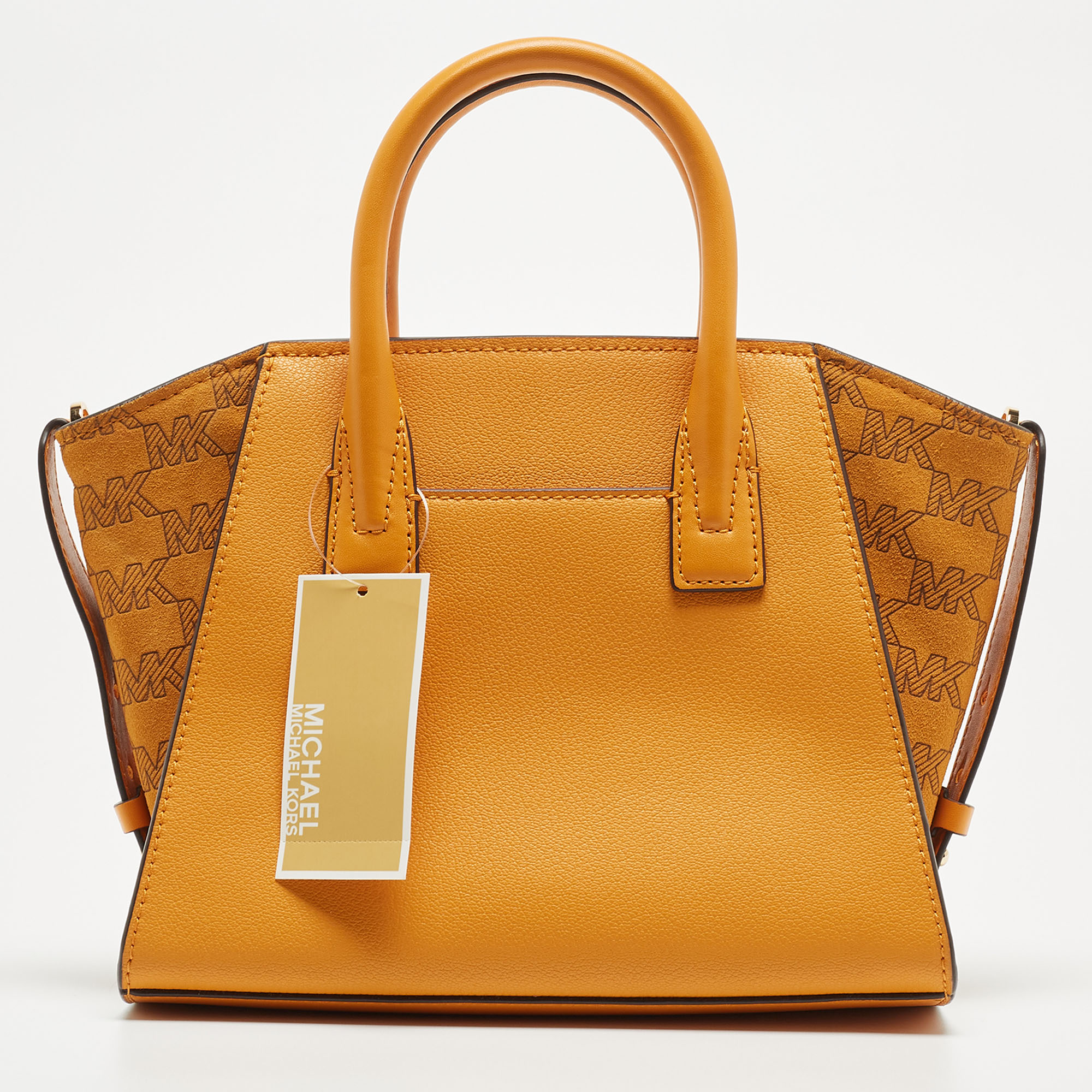 Michael Kors Mustard Signature Leather And Suede Small Avril Satchel