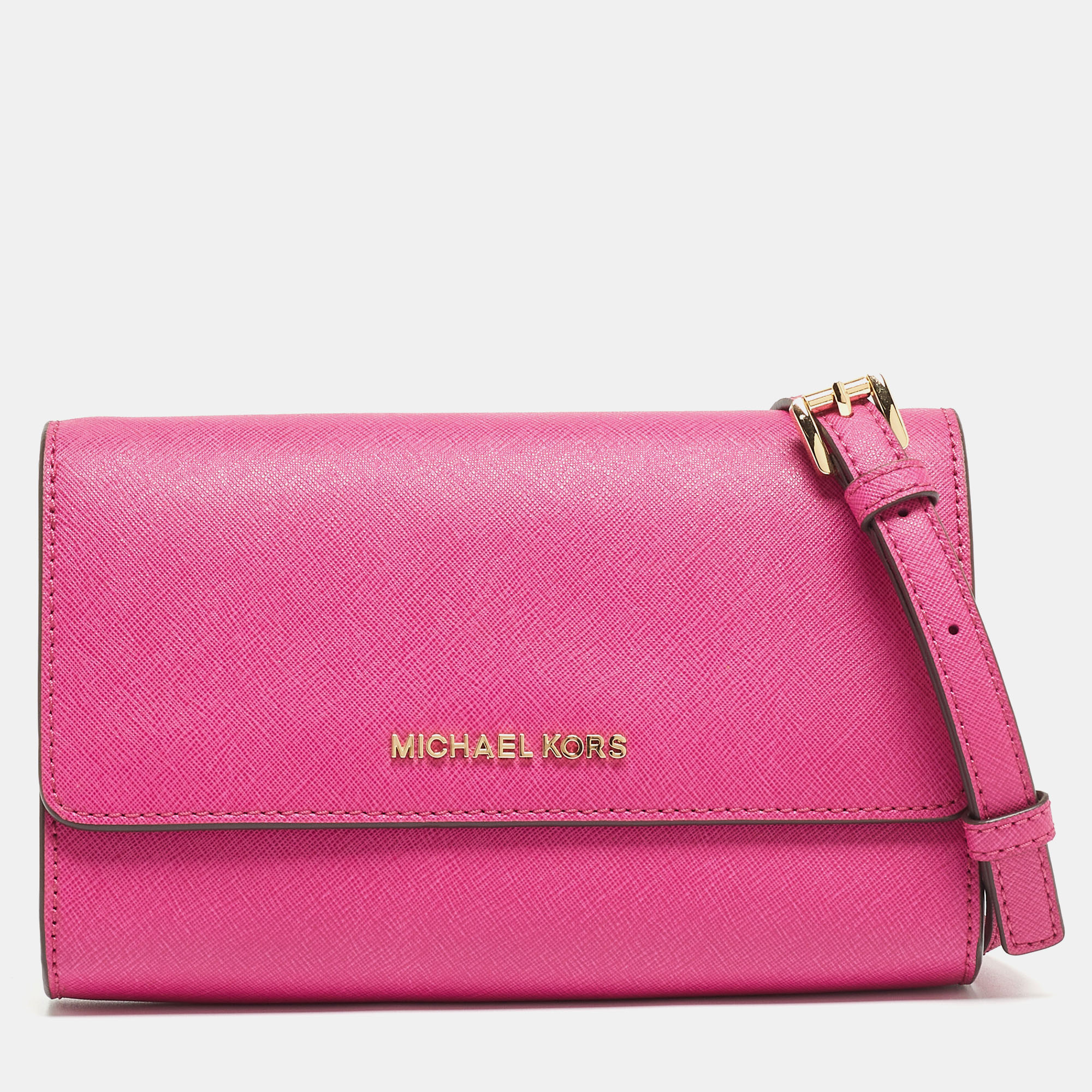 Michael Kors Pink Saffiano Leather Flap 3in1 Crossbody Bag