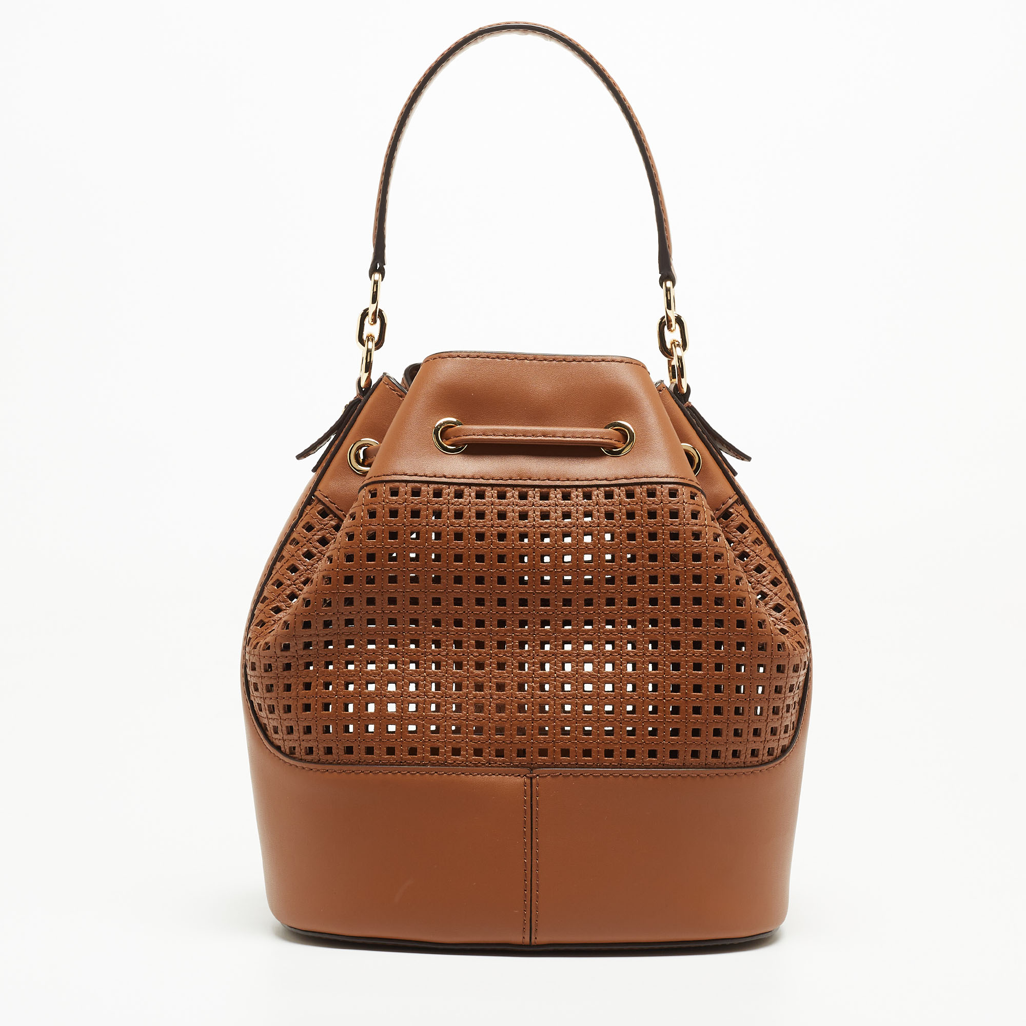 Michael Kors Brown Leather Medium Devon Bucket Bag