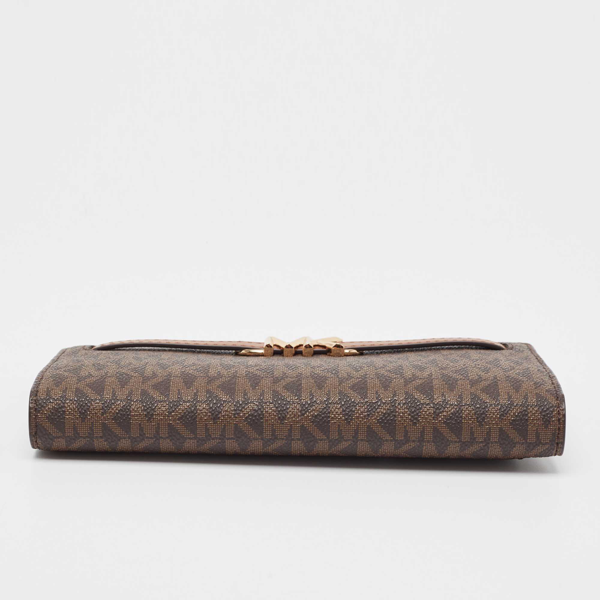 Michael Kors Brown Signature Coated Canvas Reed Wallet