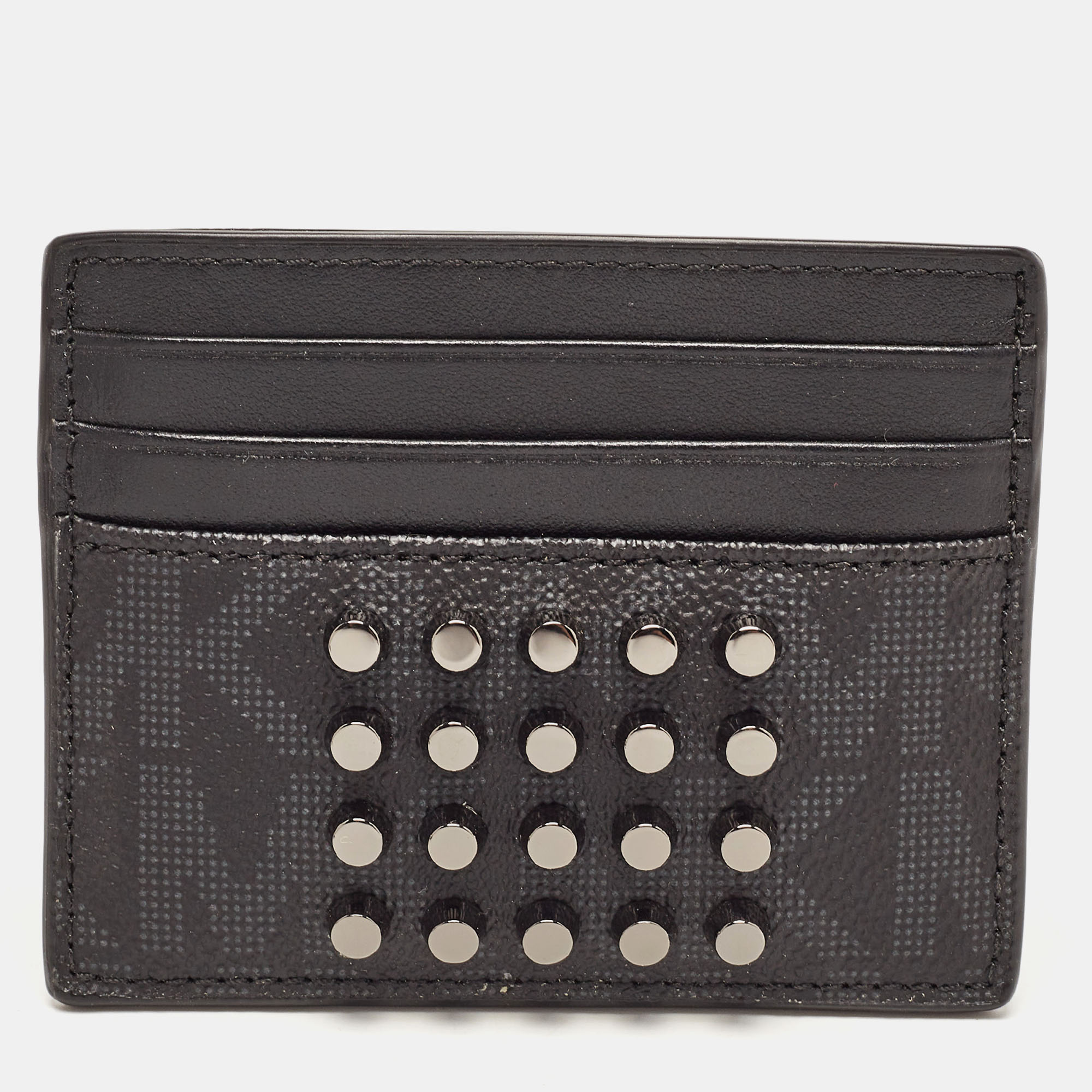 Michael kors black signature coated canvas and leather studded tall card case