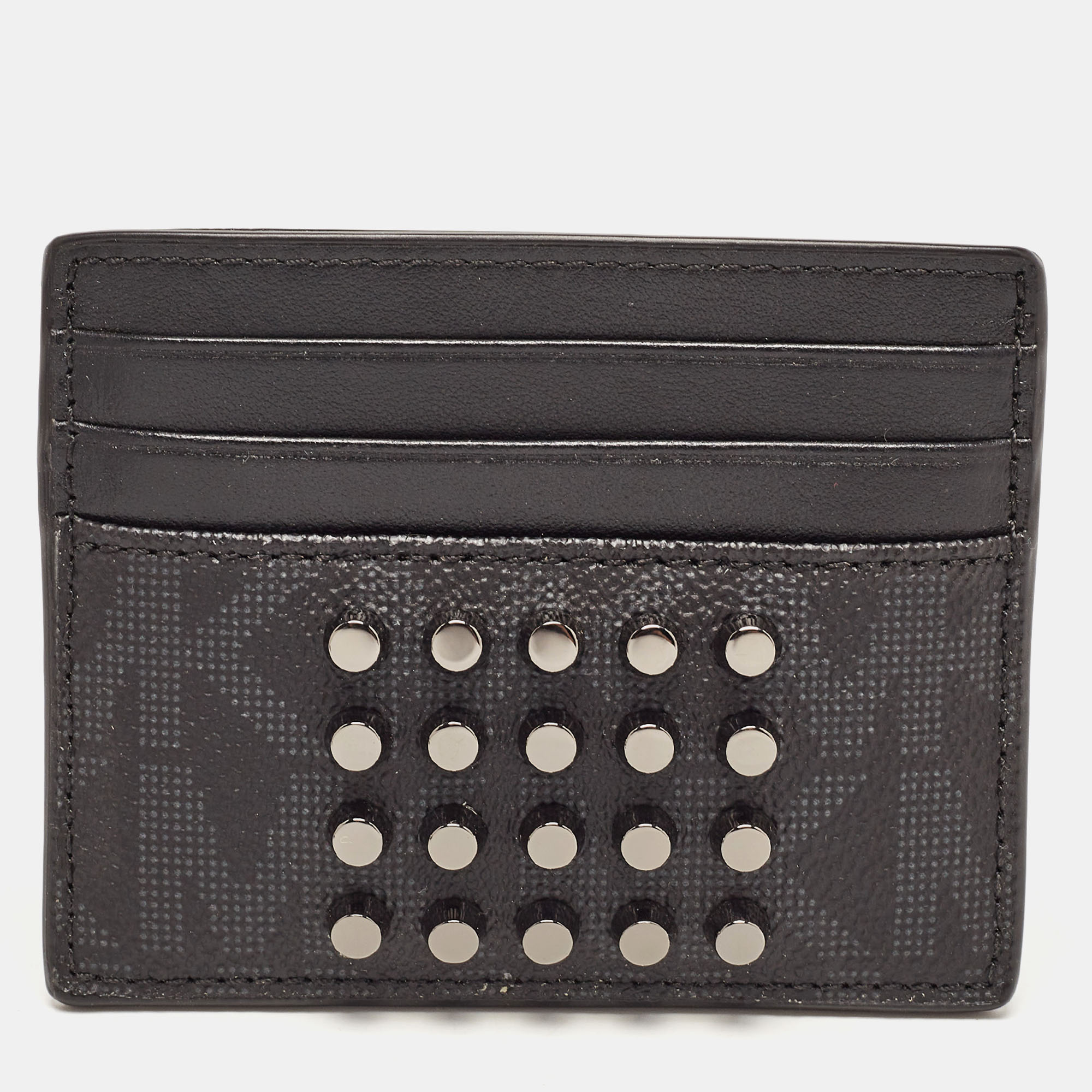 Michael Kors Black Signature Coated Canvas And Leather Studded Tall Card Case