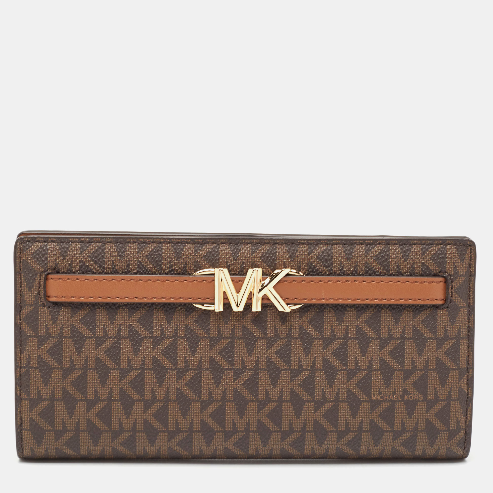 Michael kors brown signature coated canvas large reed wallet