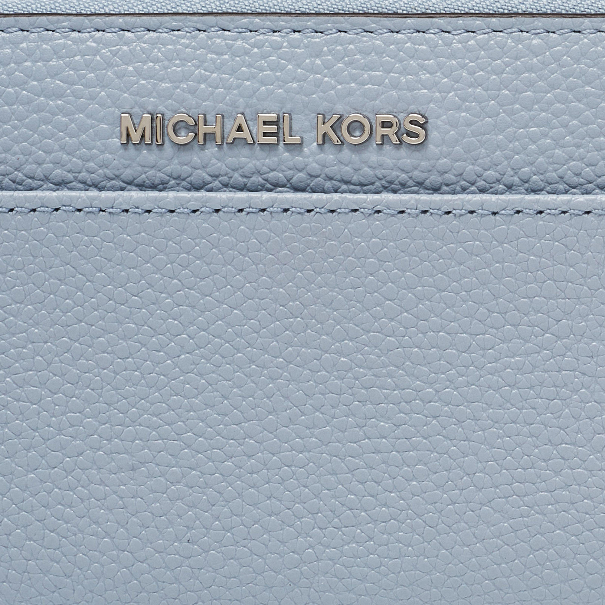 Michael Kors Blue Leather Money Pieces Zip Around Wallet