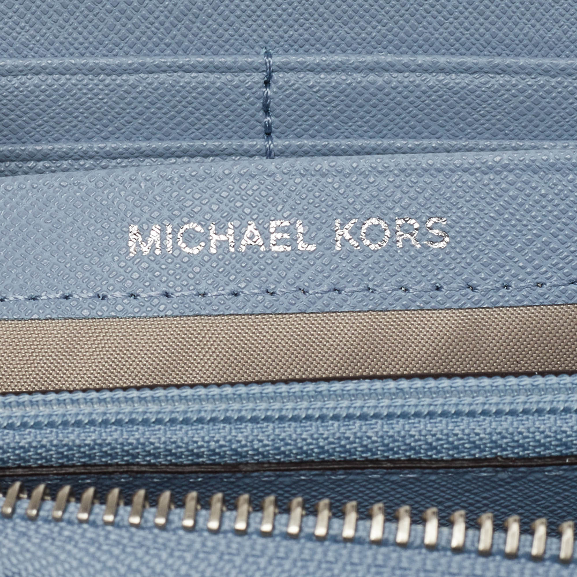 Michael Kors Blue Leather Money Pieces Zip Around Wallet