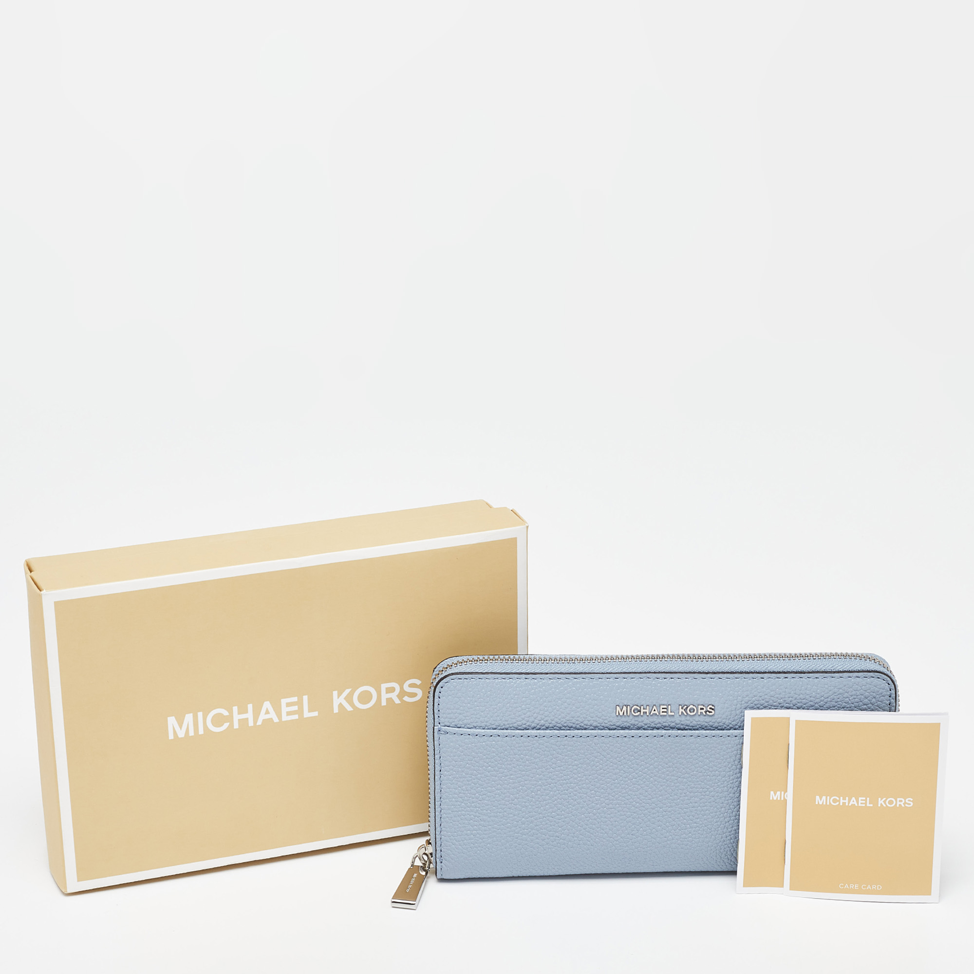 Michael Kors Blue Leather Money Pieces Zip Around Wallet