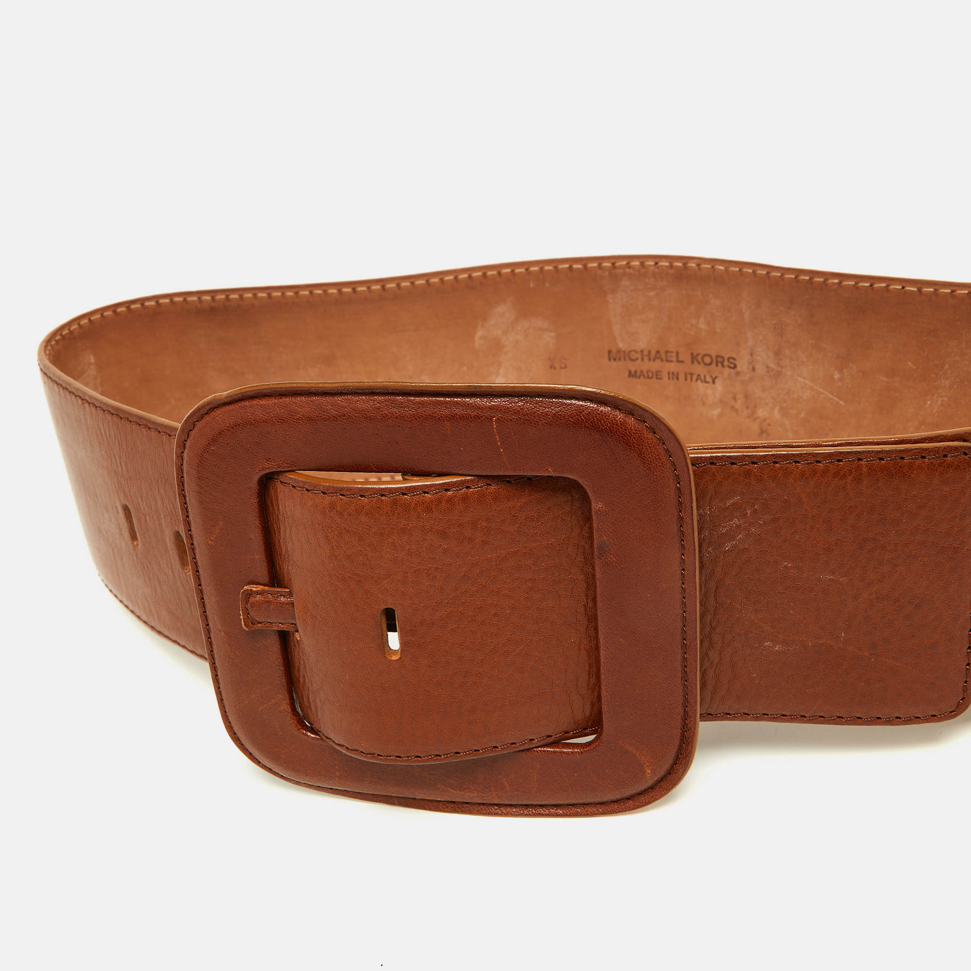 Michael Kors Brown Leather Wide Waist Belt XS