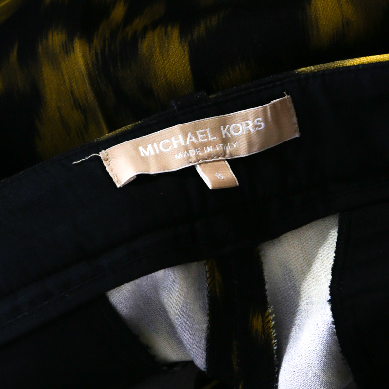 Michael Kors Black And Yellow Ikkat Print Wool Tapered Trousers M