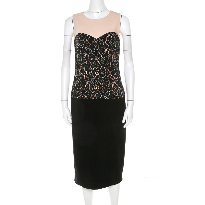 

Michael Kors Black Lace Print Stretch Wool Crepe Dress