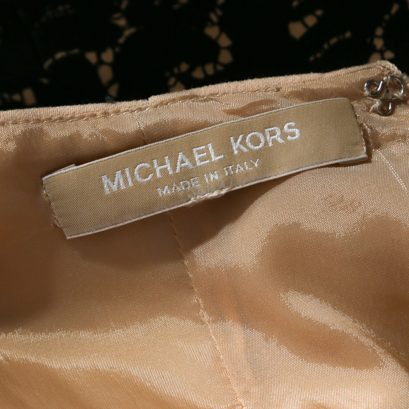 Michael Kors Black Lace Print Stretch Wool Crepe Dress M