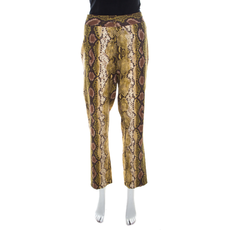 Michael Kors Multicolor Snakeskin Print Linen Stretch Straight Fit Trousers M