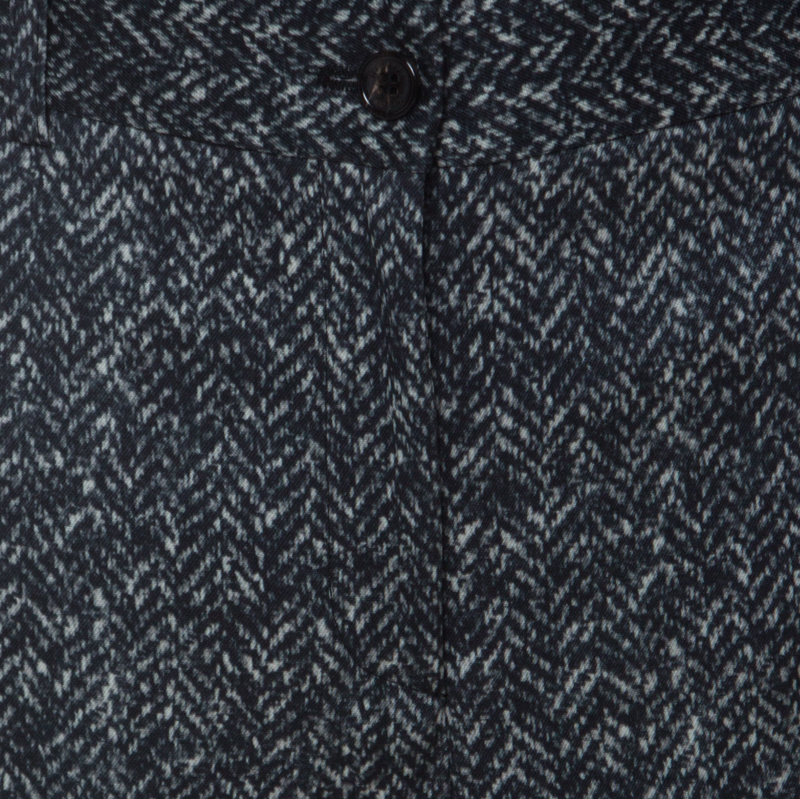 Michael Kors Dark Grey Chevron Print Stretch Wool Tapered Trousers XL