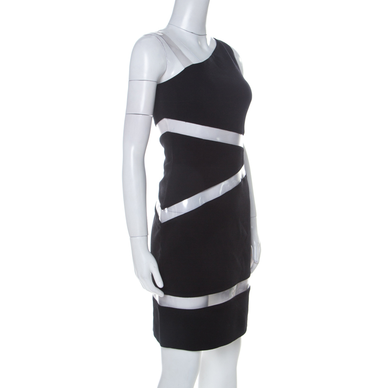 

Michael Kors Black Moss Crepe PVC Insert One Shoulder Mini Dress