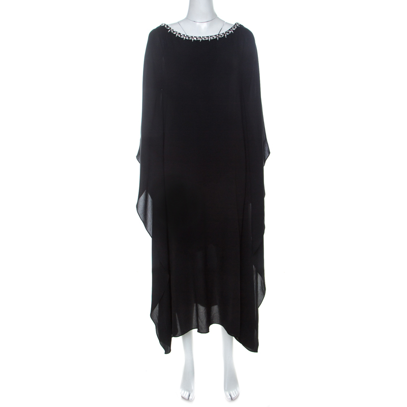 

Michael Kors Black Crepe Embellished Bateau Neck Asymmetric Dress