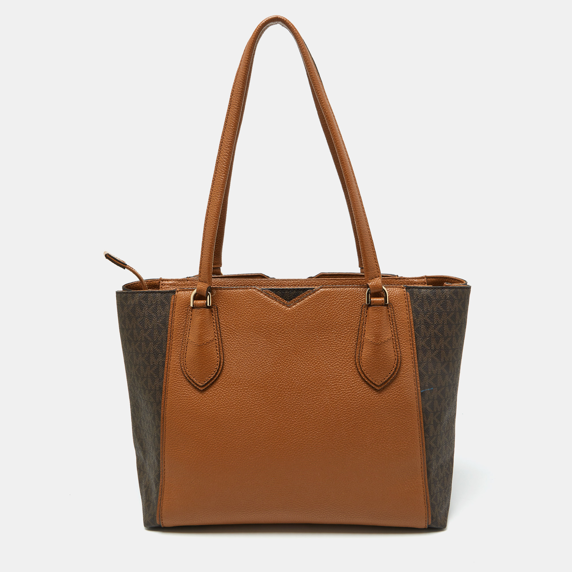 Michael Kors Brown/Tan Signature Coated Canvas And Leather Mae Tote