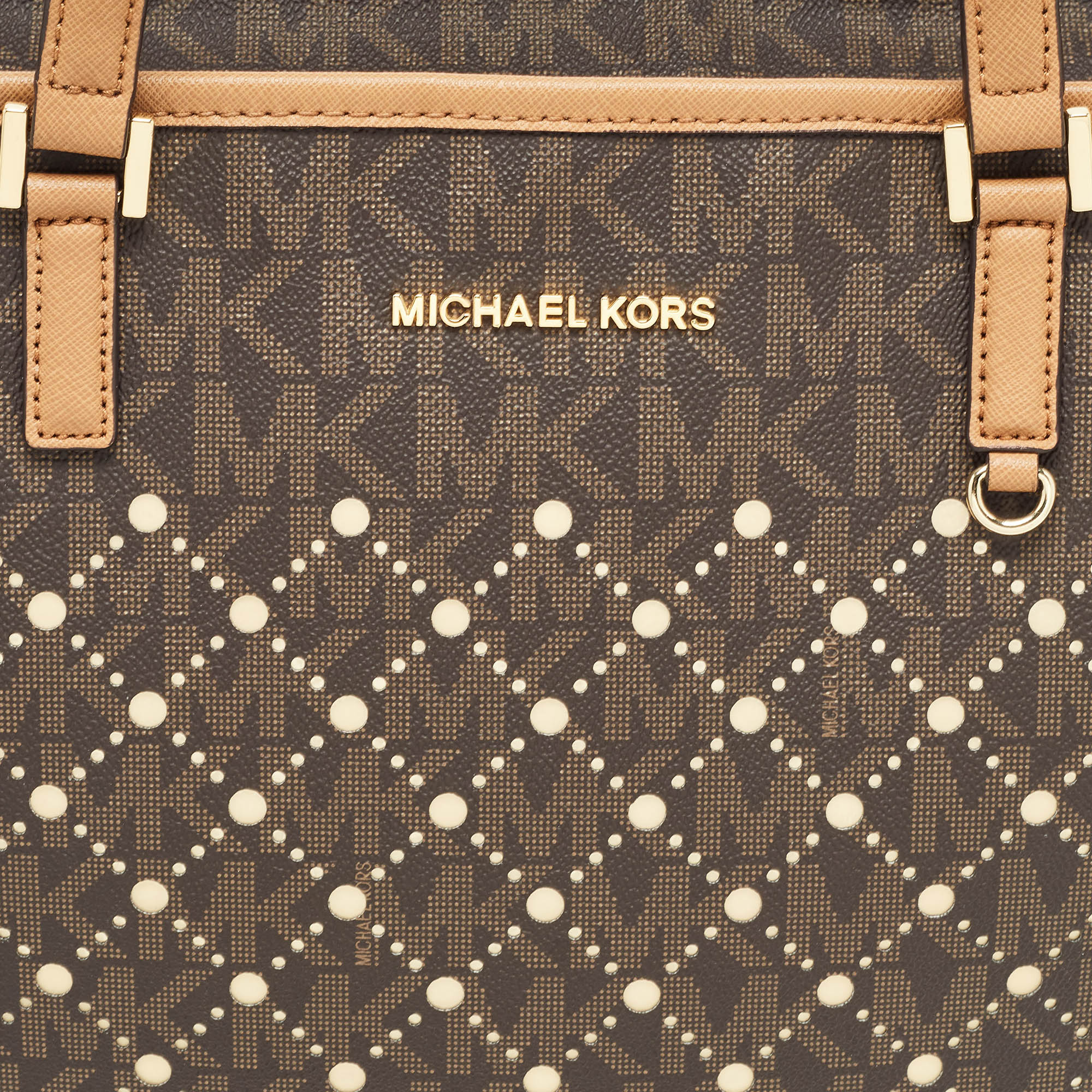 Michael Kors Brown Signature Coated Canvas And Leather Jet Set Violet Tote