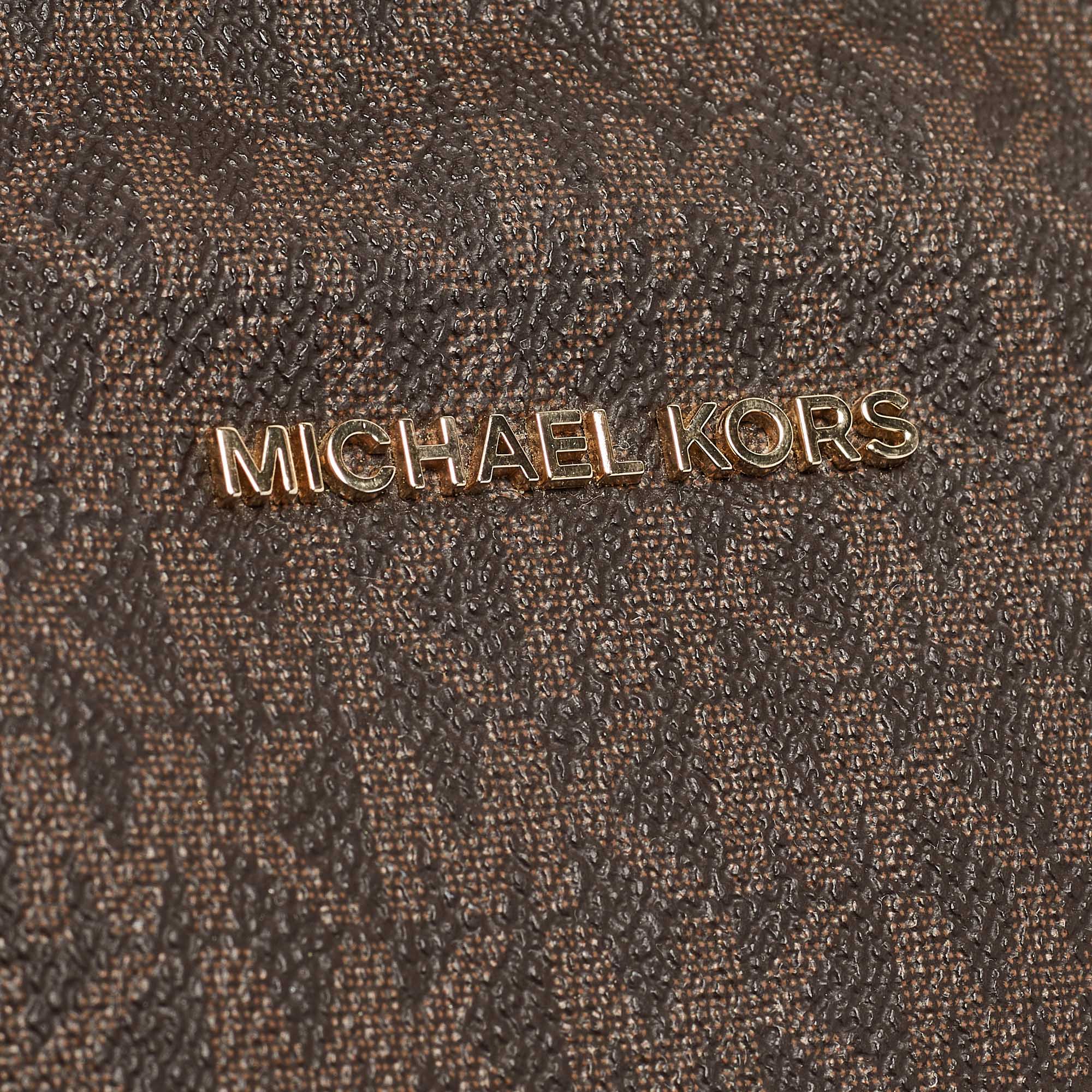 Michael Kors Brown Signature Coated Canvas And Leather Voyager Shopper Tote