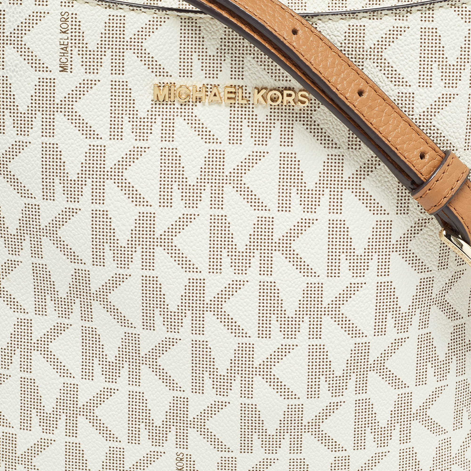 Michael Kors White Signature Coated Canvas And Leather Tassel Messenger Bag