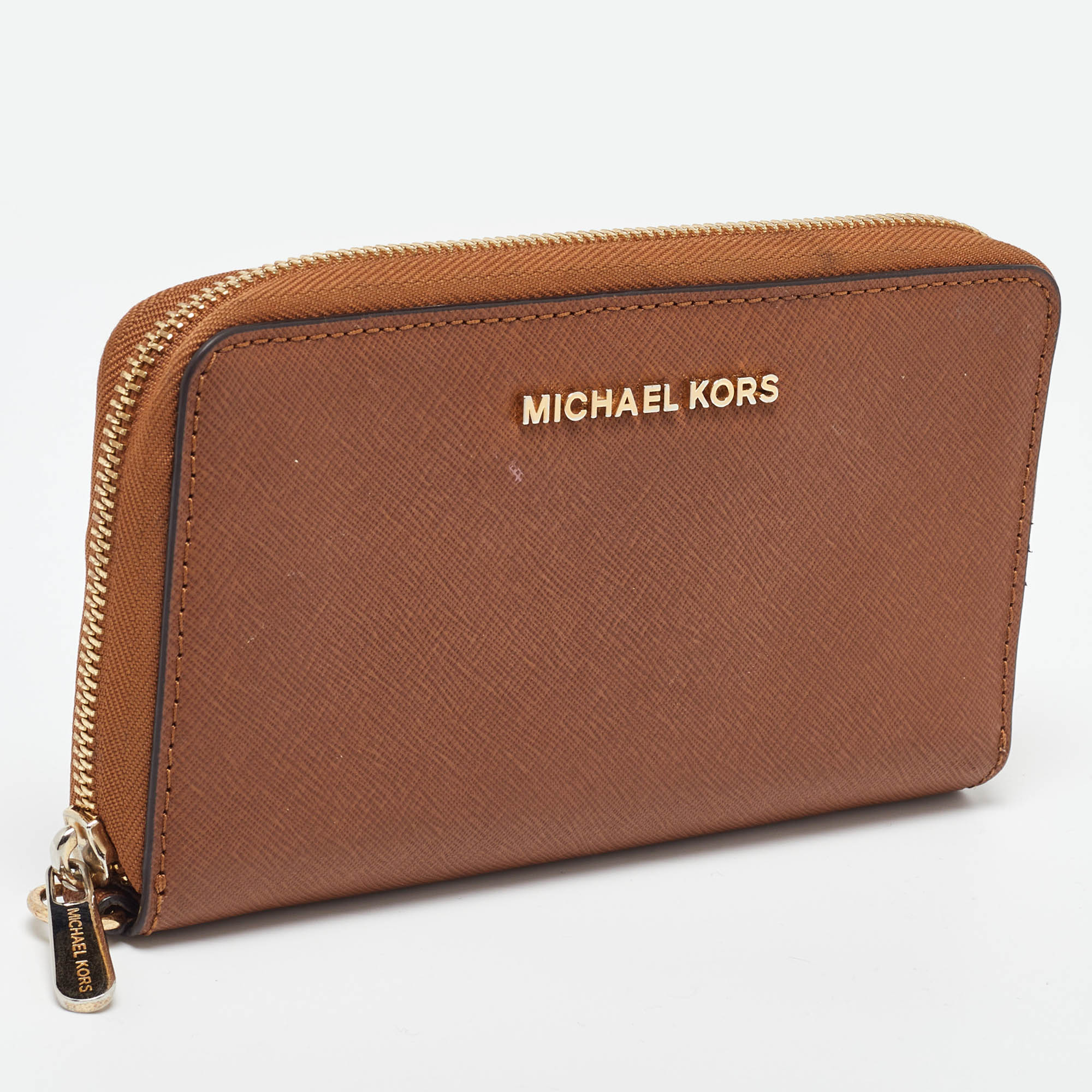 Michael Kors Brown Leather Logo Zip Around Wallet