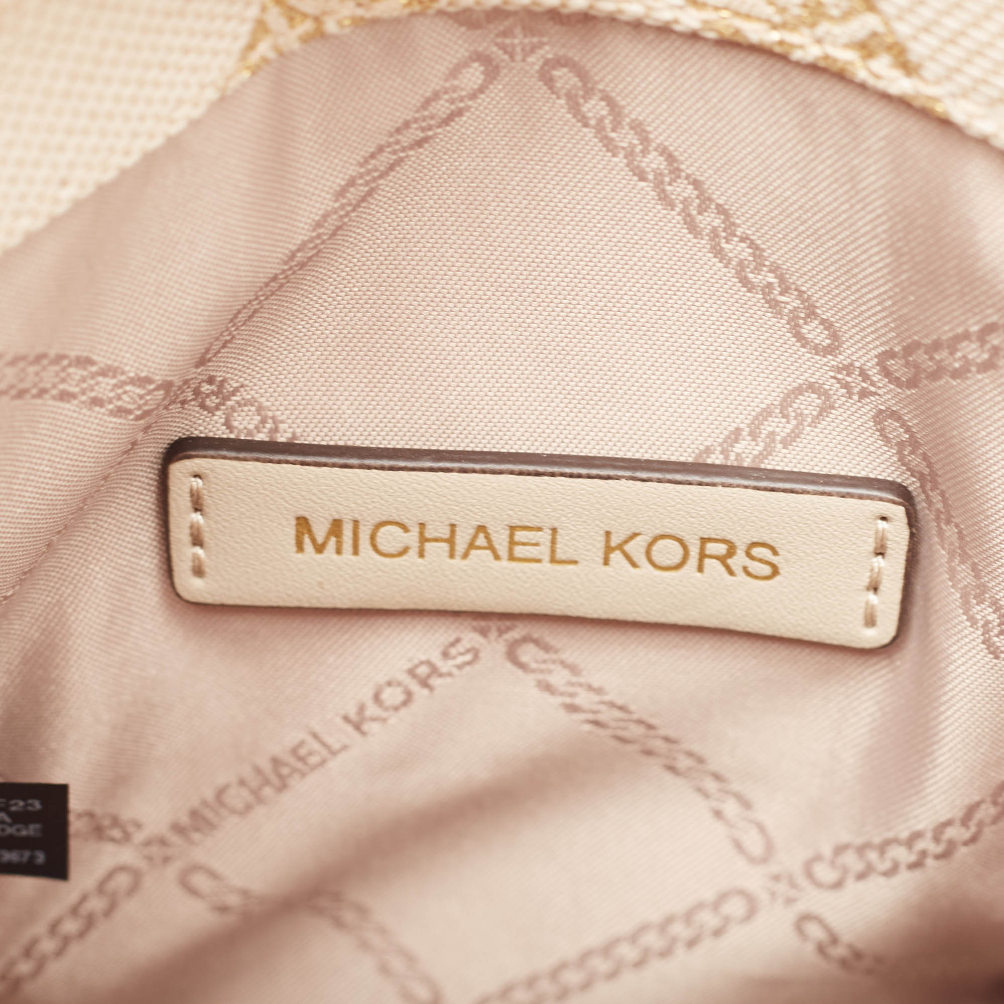 Michael Kors Beige/Gold Empire Logo Jacquard Canvas Extra-Small GIgi Crossbody Bag