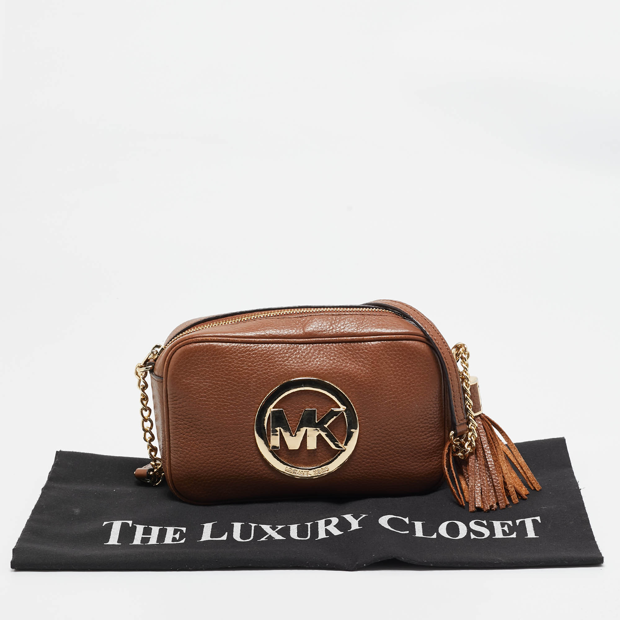 Michael Kors Brown Leather Logo Camera Crossbody Bag